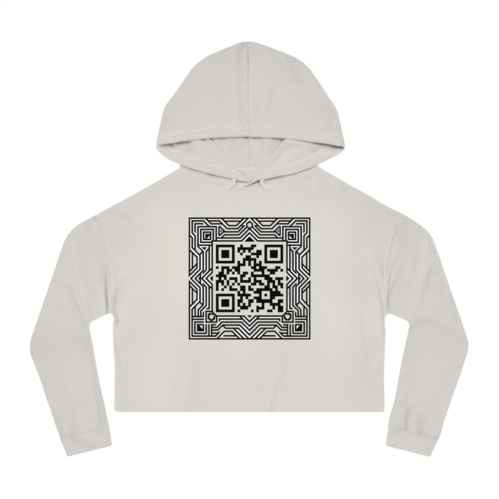 Urbania QR Code Graphic Cropped Hoodie — Techy Geometric Womens Hooded Sweatshirt