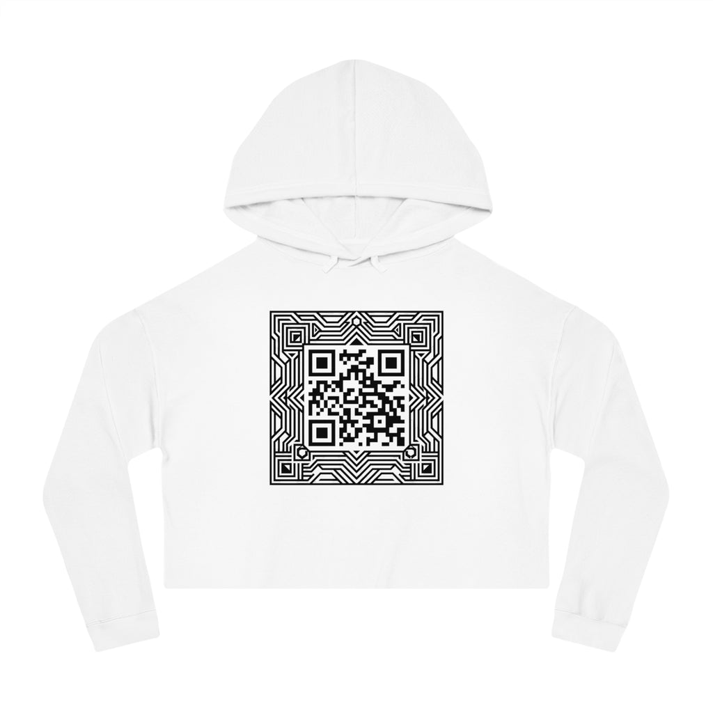 Urbania QR Code Graphic Cropped Hoodie — Techy Geometric Womens Hooded Sweatshirt
