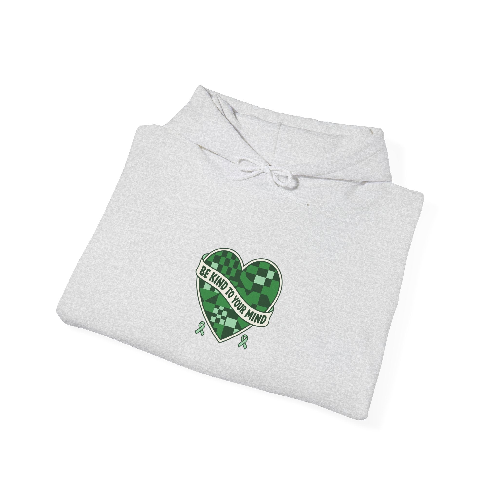 Mental Health Matters Heart Hoodie | Green Ribbon, Retro Checkerboard