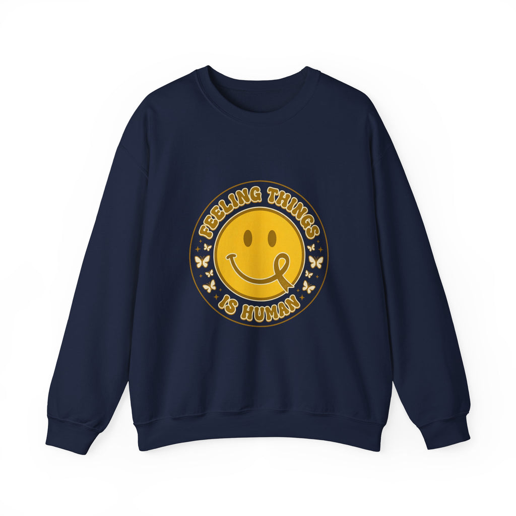 Feeling Things Is Human Sweatshirt | Mental Health Awareness, Retro Smiley Green Ribbon
