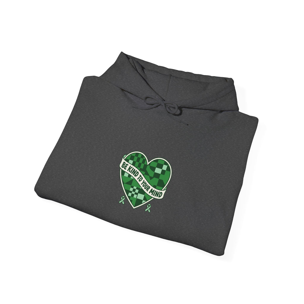 Mental Health Matters Heart Hoodie | Green Ribbon, Retro Checkerboard