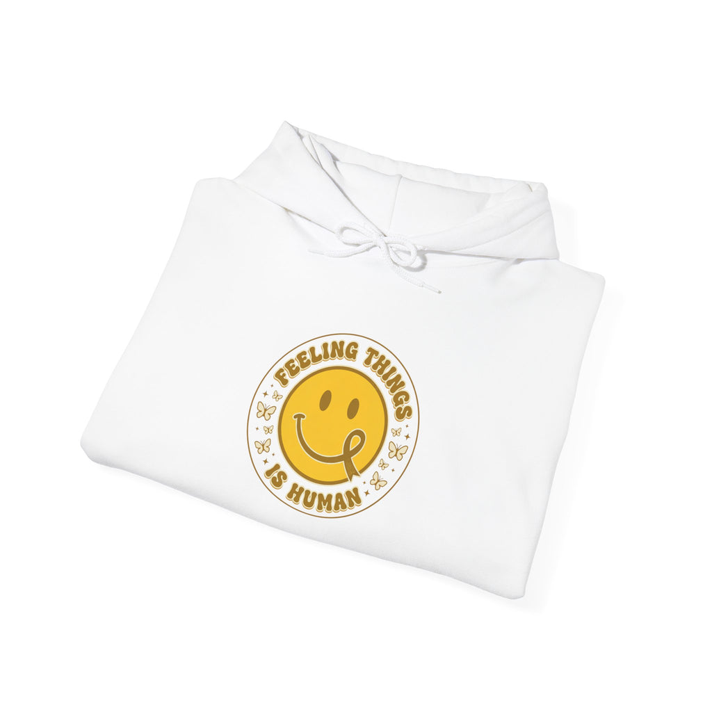 Feeling Things Is Human Hoodie | Mental Health Awareness, Retro Smiley Ribbon