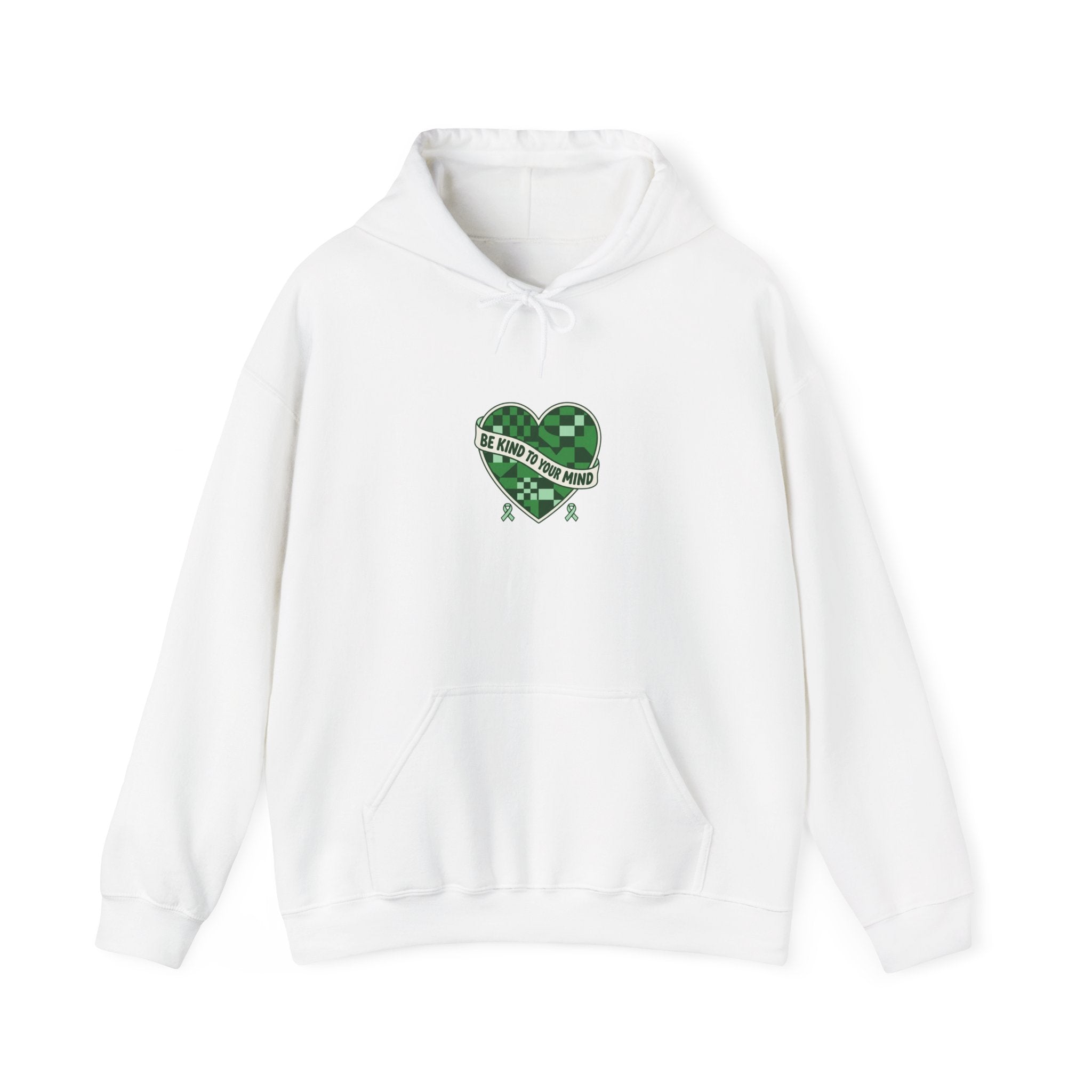 Mental Health Matters Heart Hoodie | Green Ribbon, Retro Checkerboard