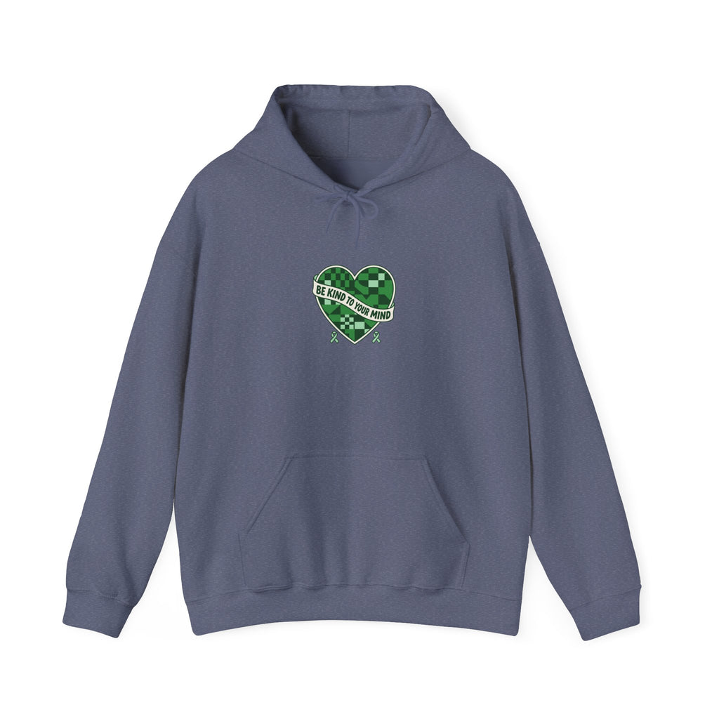 Mental Health Matters Heart Hoodie | Green Ribbon, Retro Checkerboard