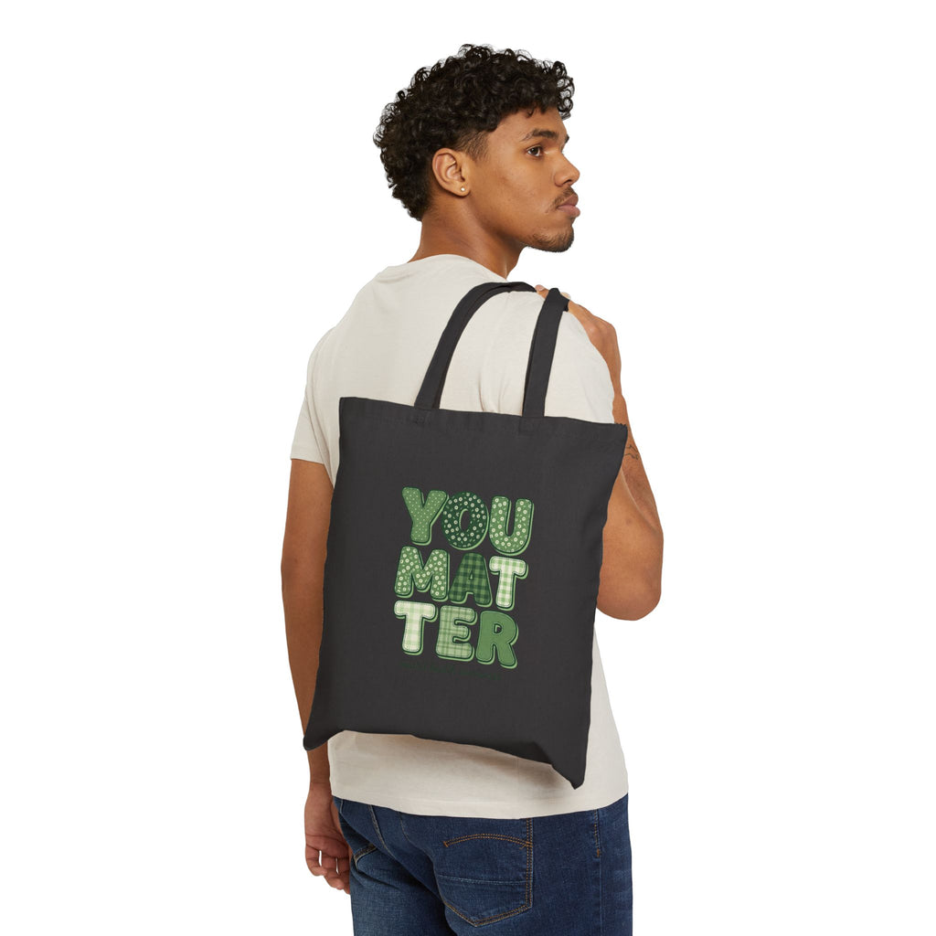 You Matter Tote | Mental Health Awareness, Green Ribbon, Retro Typography