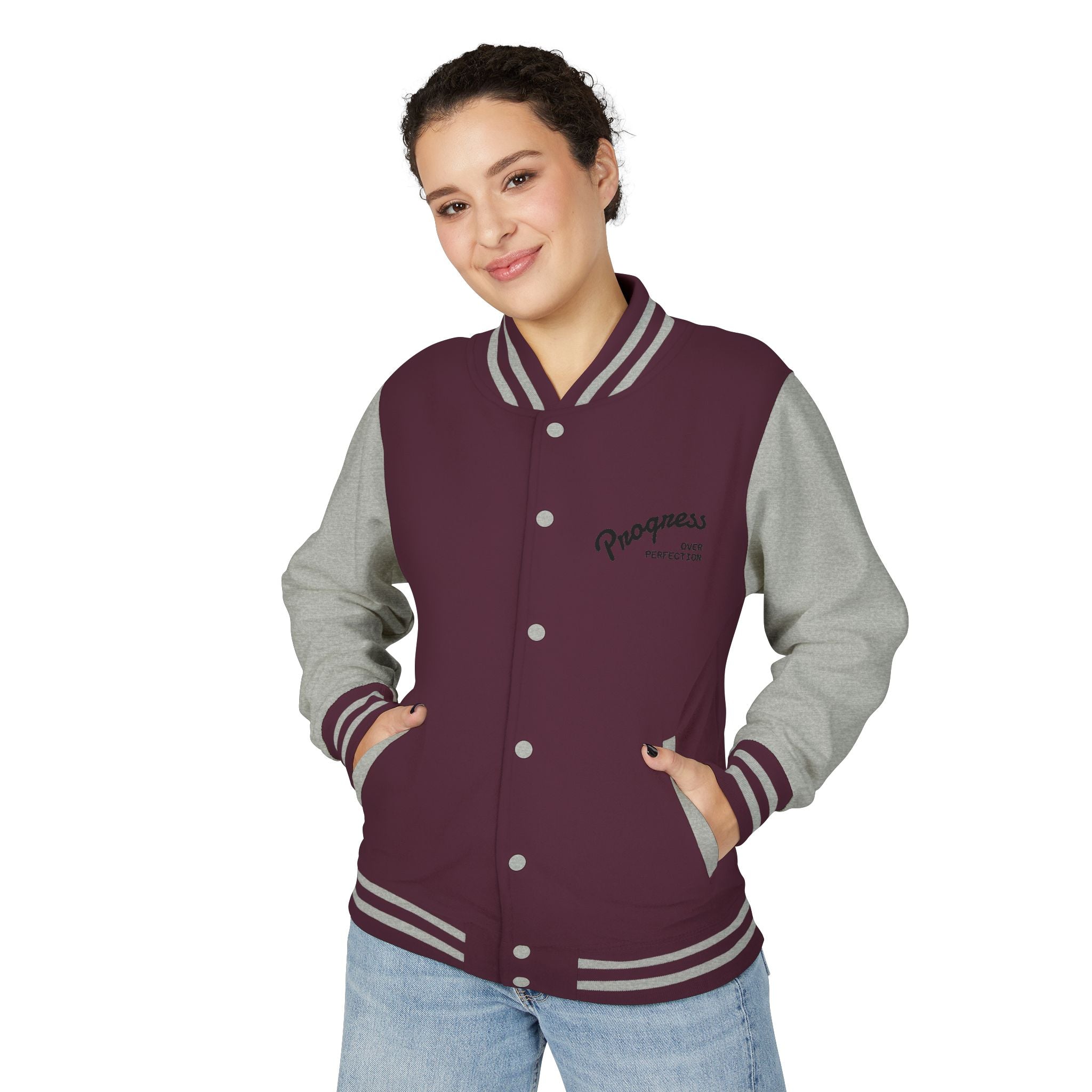 Letterman Jacket — Pink Retro 'Happiness' Varsity Jacket