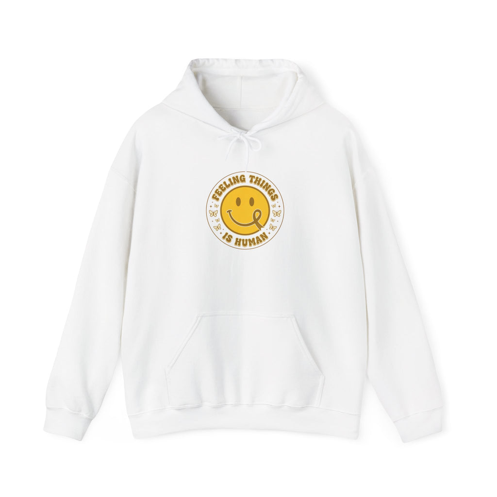 Urbania Feeling Things Is Human Hoodie – Mental Health Awareness, Retro Smiley, Green Ribbon