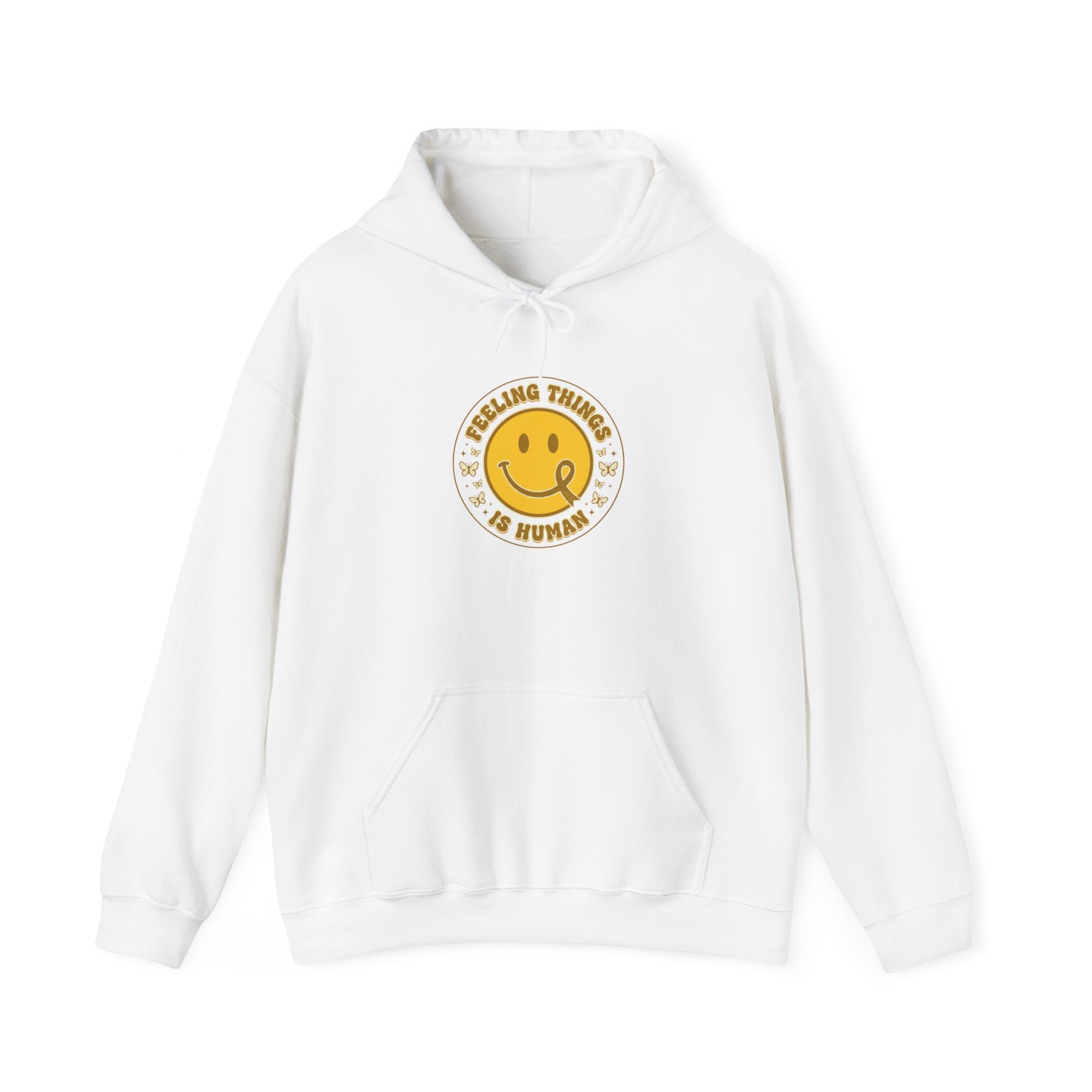 Feeling Things Is Human Hoodie | Mental Health Awareness, Retro Smiley Ribbon