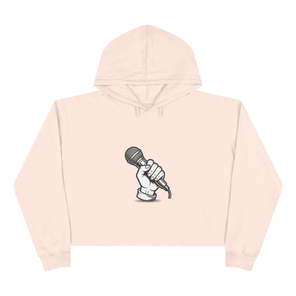 Urbania Cropped Hoodie — Hand-Held Microphone Graphic, Music Lover Streetwear