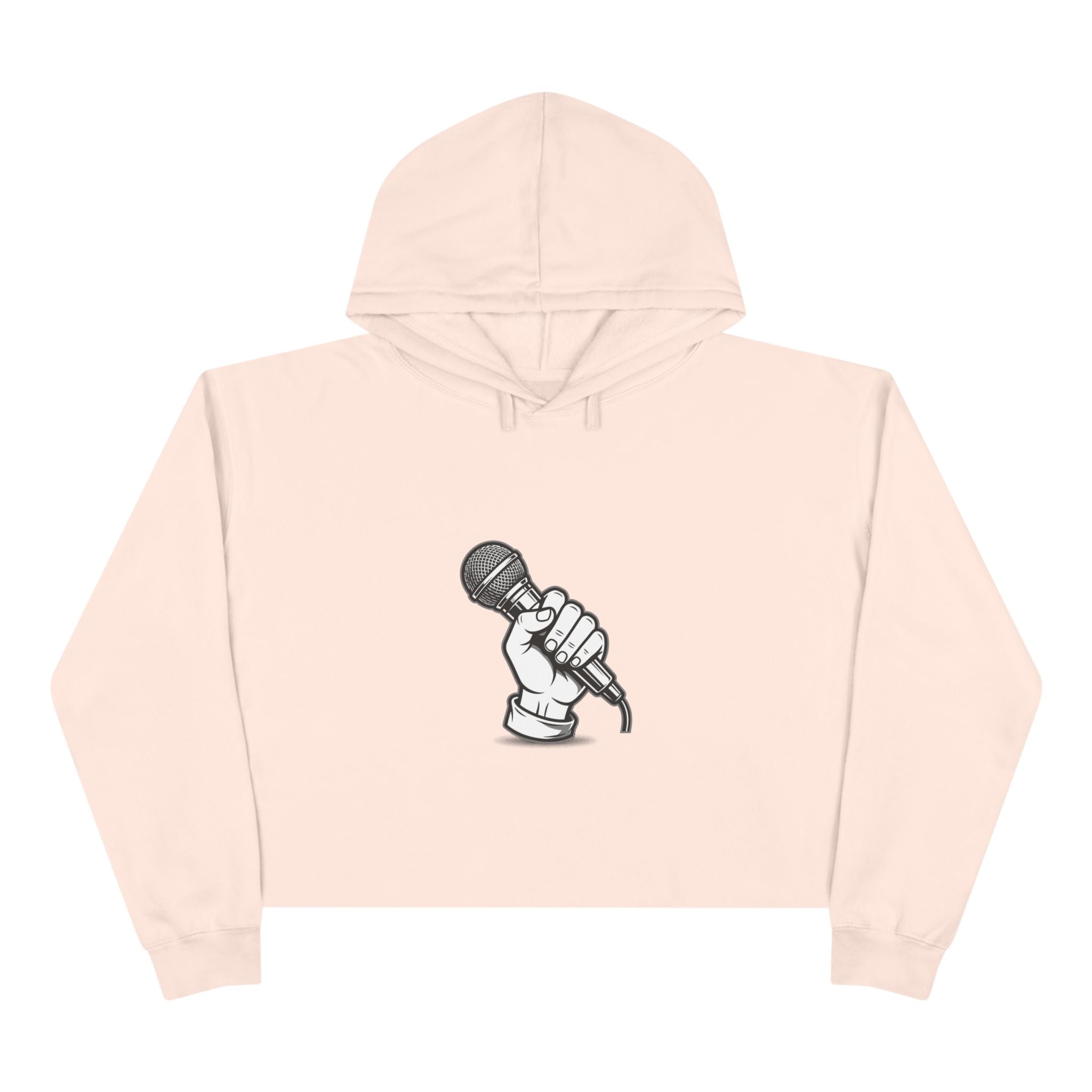 Urbania Cropped Hoodie — Hand-Held Microphone Graphic, Music Lover Streetwear