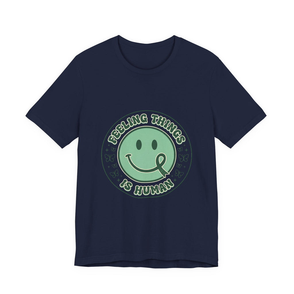 Urbania Feeling Things Is Human T-Shirt – Mental Health Awareness, Green Ribbon Smiley