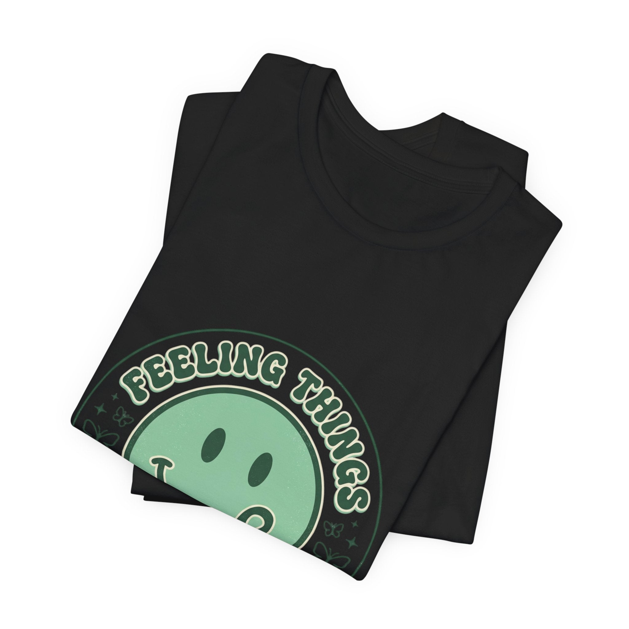 Feeling Things Is Human Tee | Mental Health Awareness, Green Ribbon Smiley