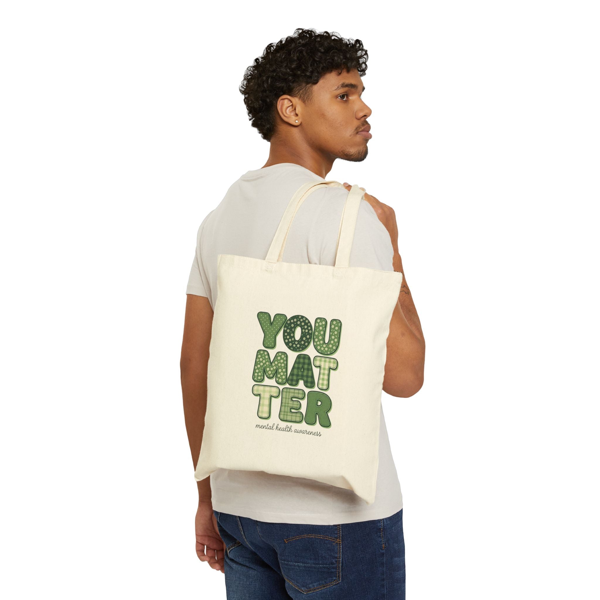 You Matter Tote | Mental Health Awareness, Green Ribbon, Retro Typography