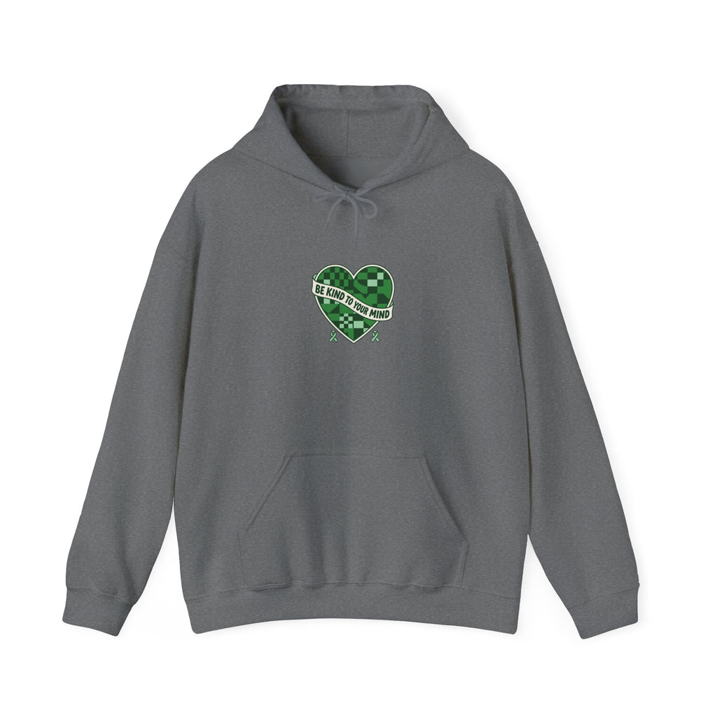 Mental Health Matters Heart Hoodie | Green Ribbon, Retro Checkerboard