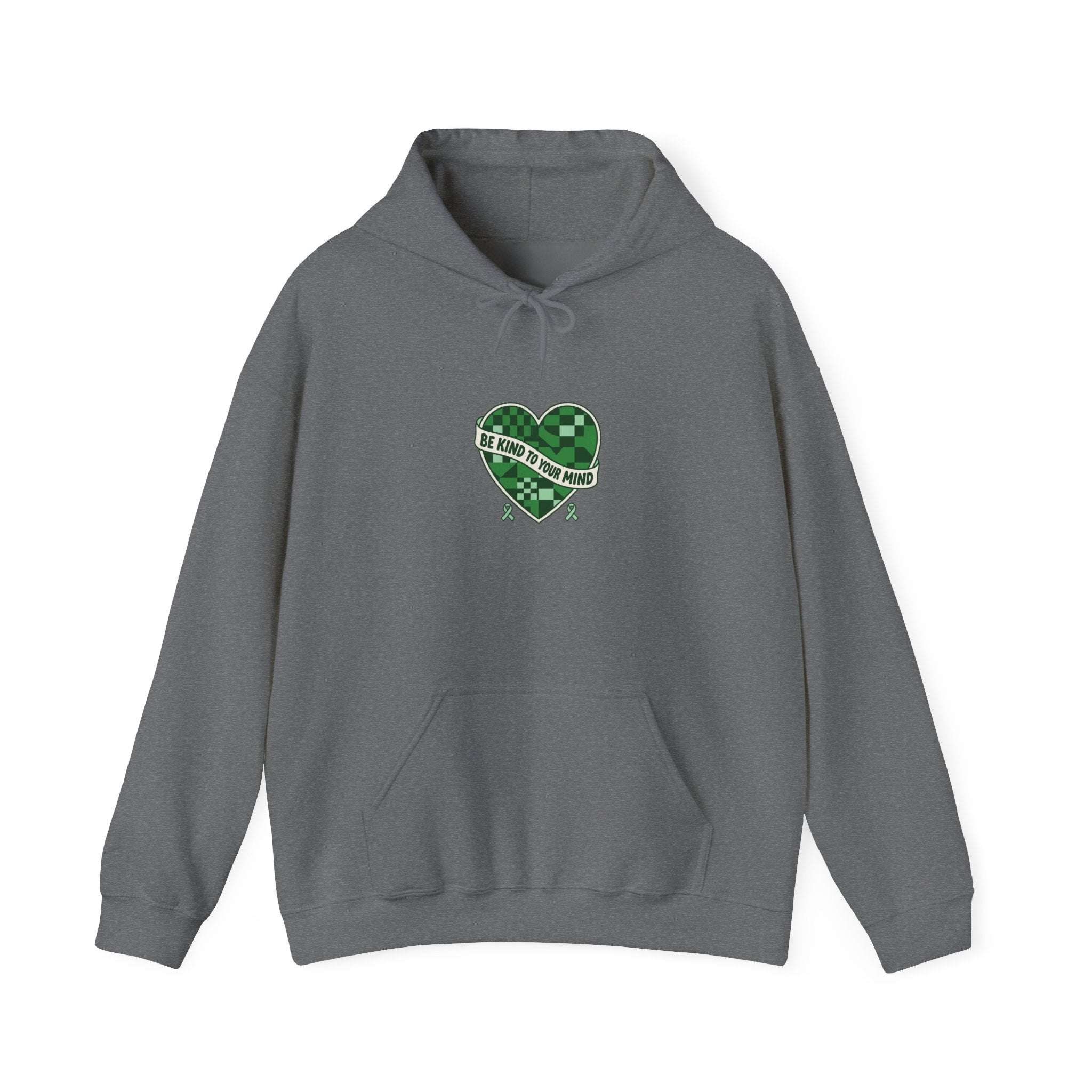 Mental Health Matters Heart Hoodie | Green Ribbon, Retro Checkerboard