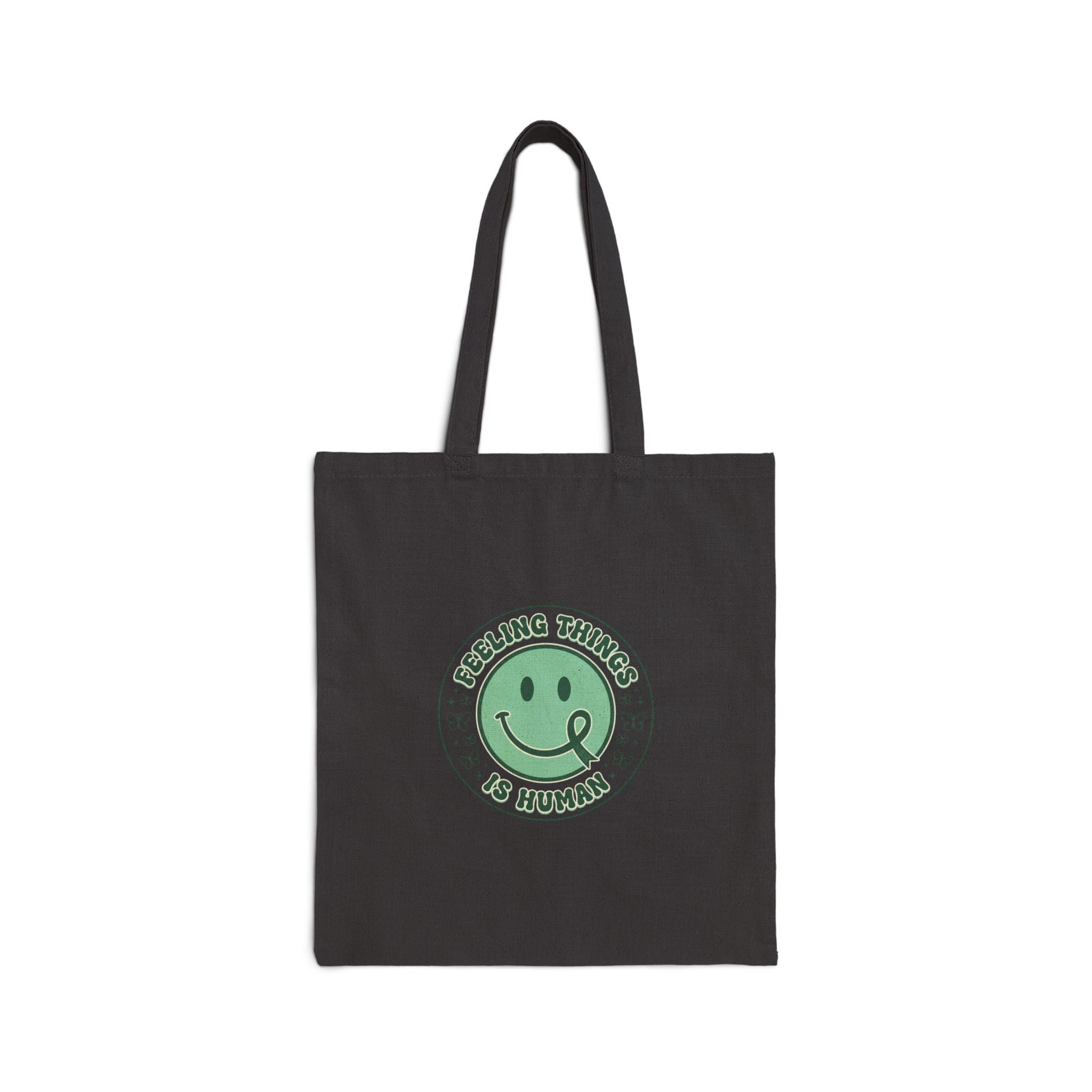 Feeling Things Is Human Tote | Mental Health Awareness, Green Smiley Ribbon