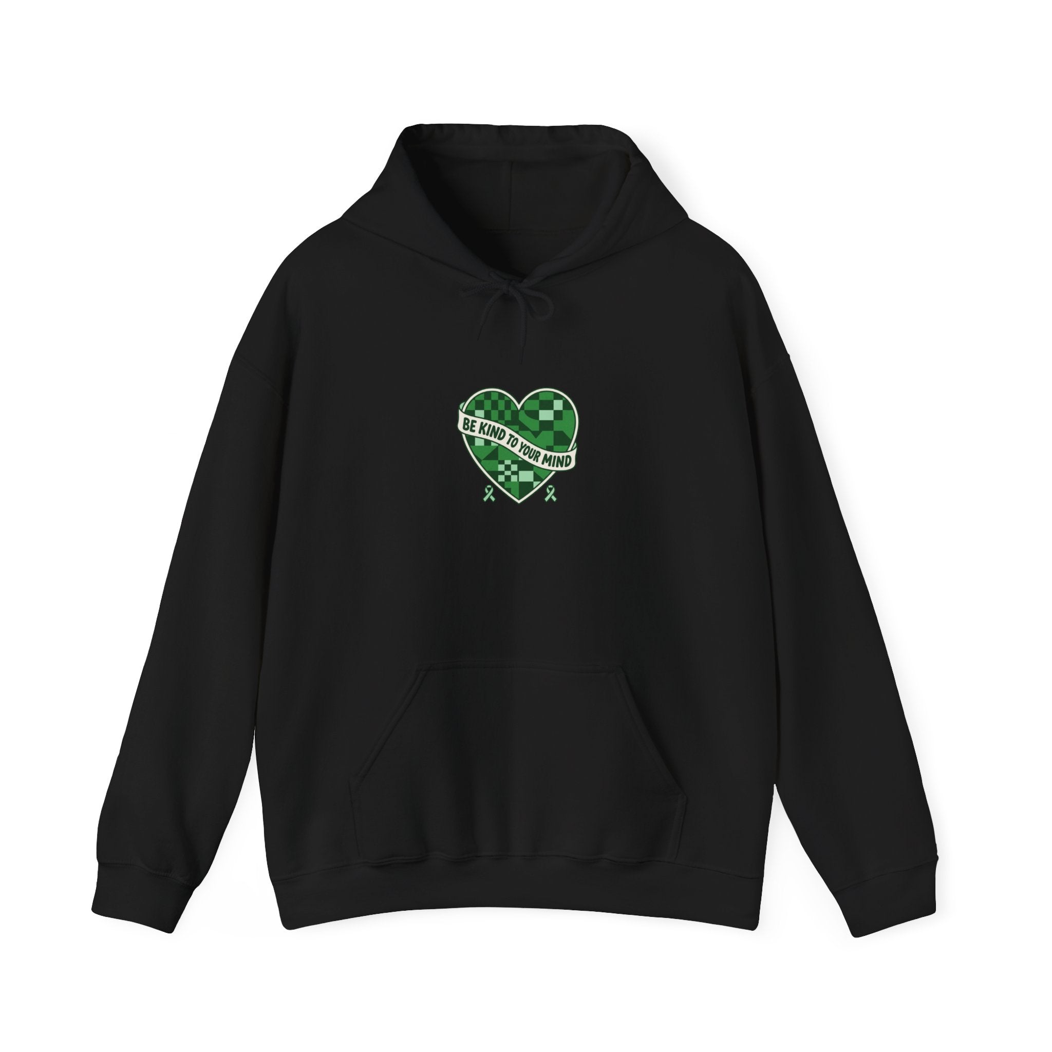 Mental Health Matters Heart Hoodie | Green Ribbon, Retro Checkerboard