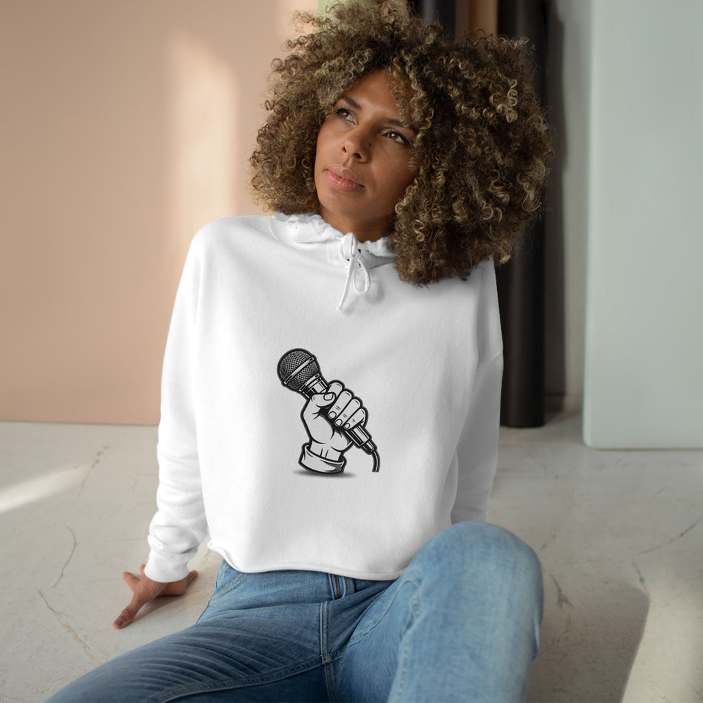 Urbania Cropped Hoodie — Hand-Held Microphone Graphic, Music Lover Streetwear