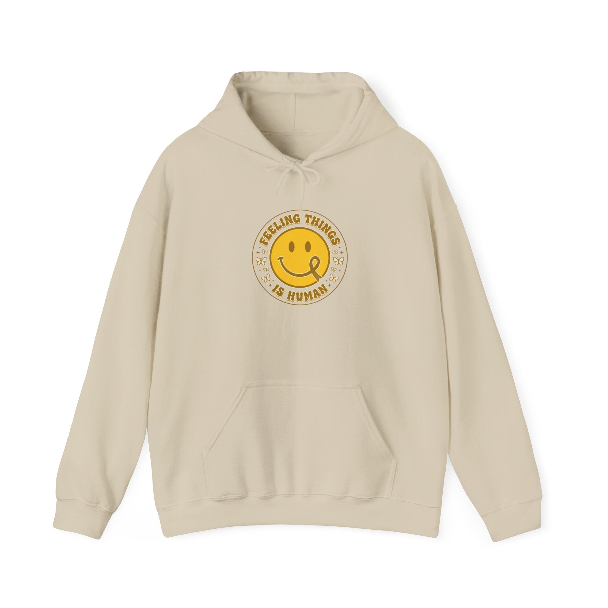 Feeling Things Is Human Hoodie | Mental Health Awareness, Retro Smiley Ribbon