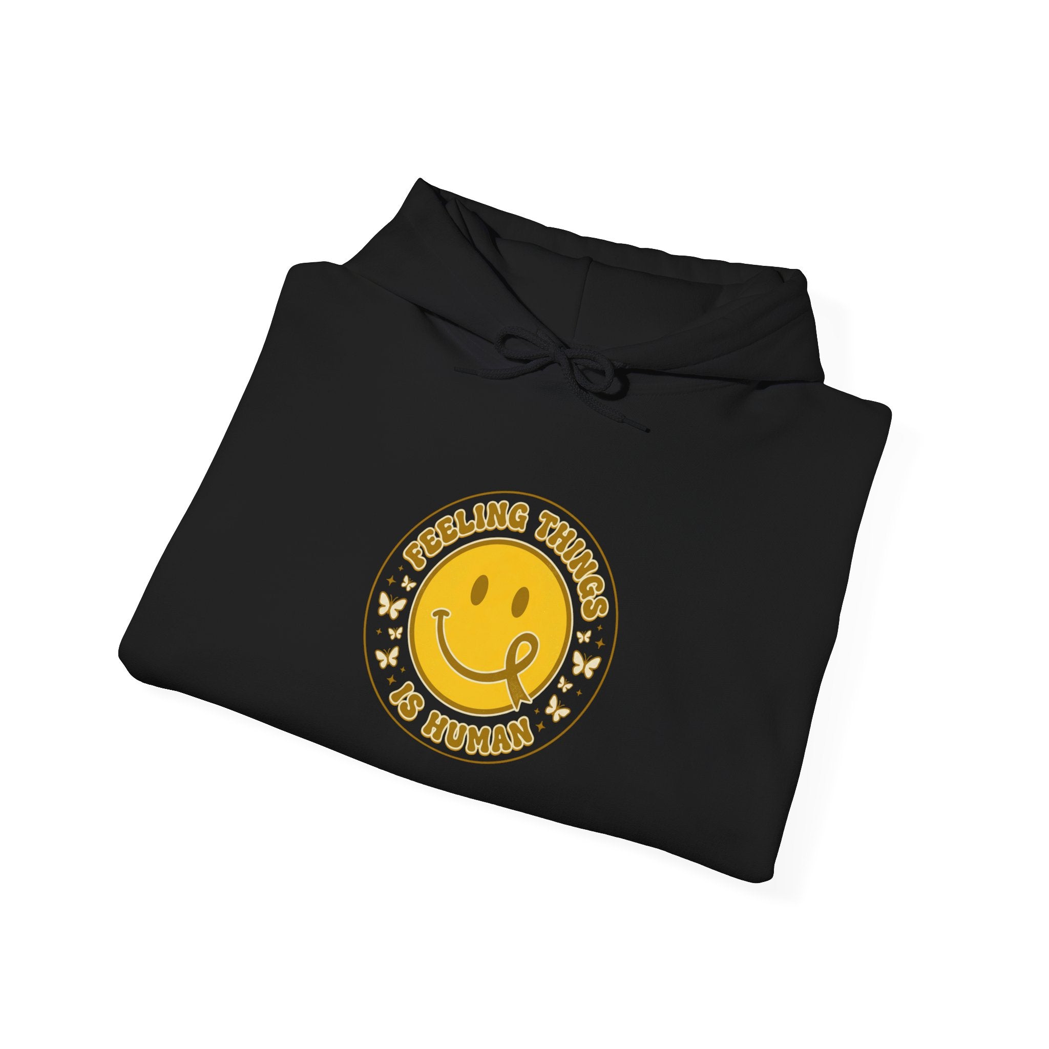 Feeling Things Is Human Hoodie | Mental Health Awareness, Retro Smiley Ribbon