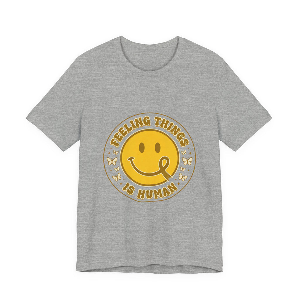 Feeling Things Is Human Tee | Mental Health Awareness, Retro Smiley Design
