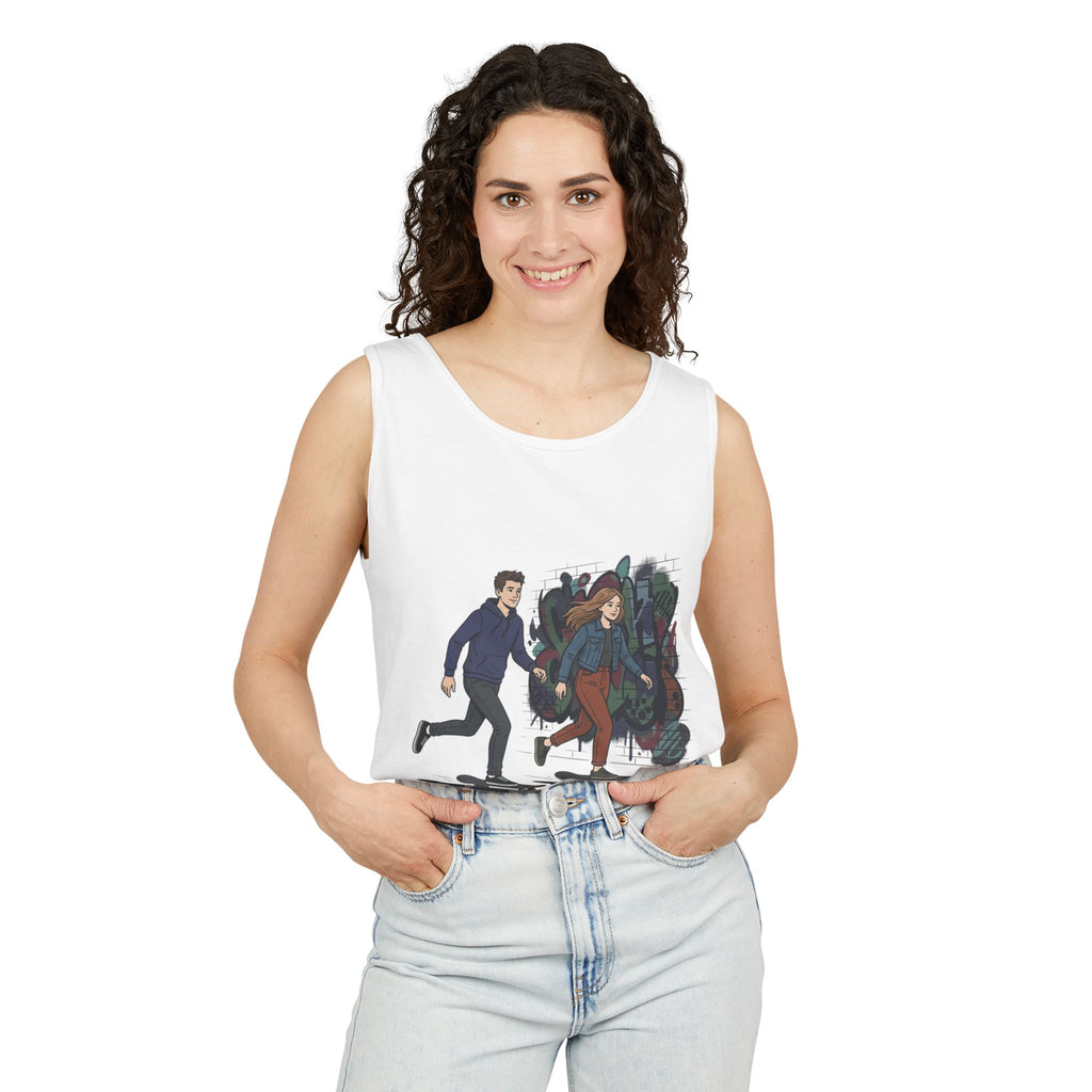 Urbania Skateboarding Duo Graphic Tank Top — Retro Skateboarder Illustration