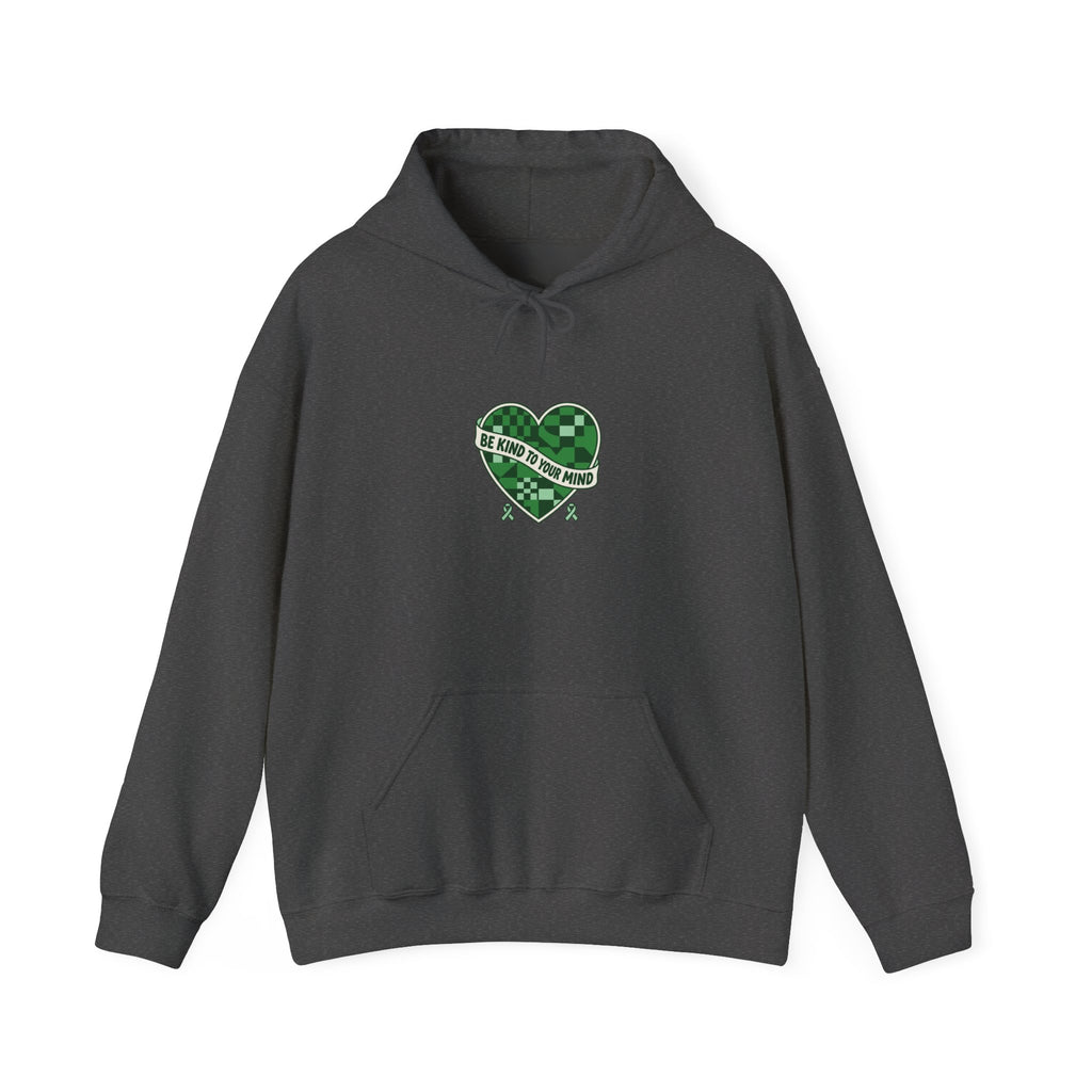 Mental Health Matters Heart Hoodie | Green Ribbon, Retro Checkerboard