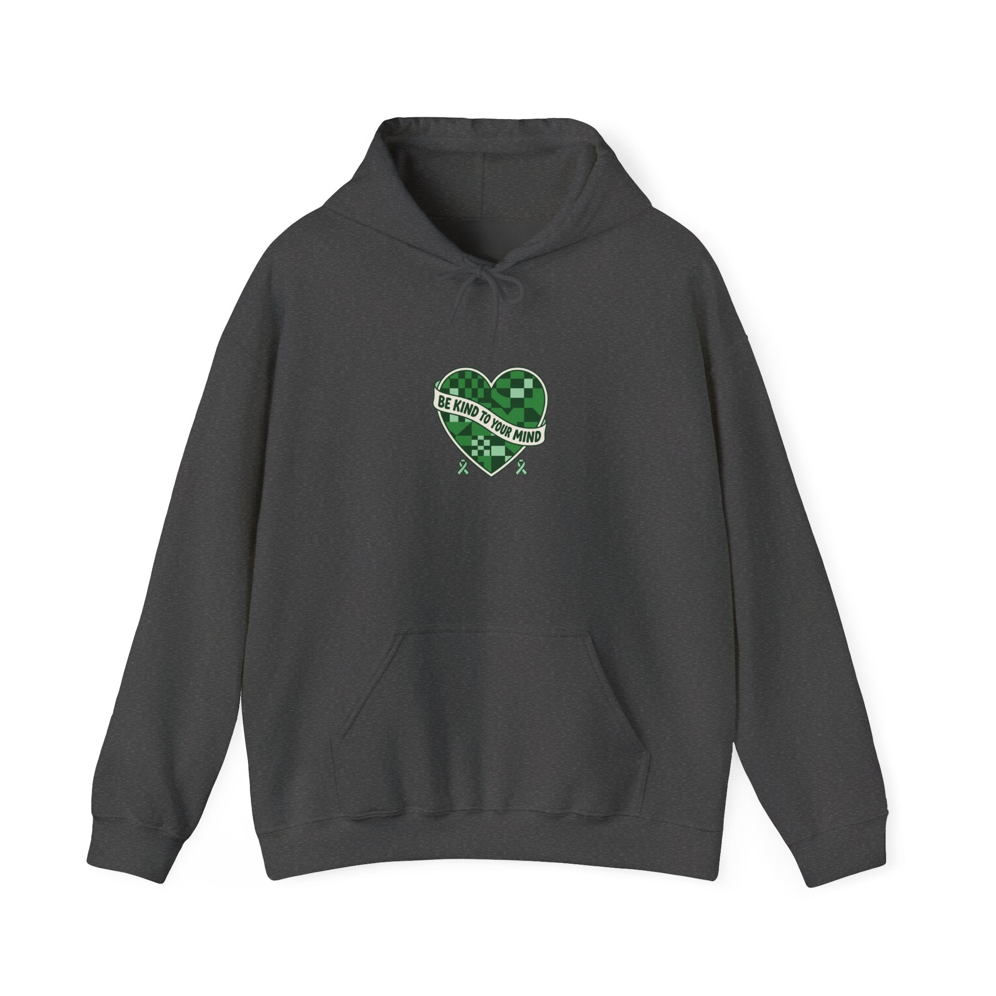 Mental Health Matters Heart Hoodie | Green Ribbon, Retro Checkerboard