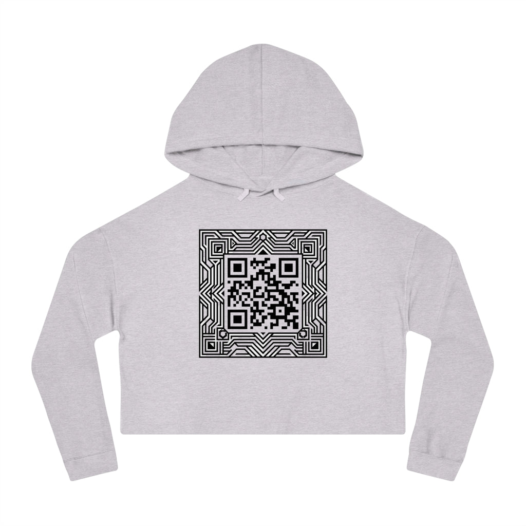 Urbania QR Code Graphic Cropped Hoodie — Techy Geometric Womens Hooded Sweatshirt