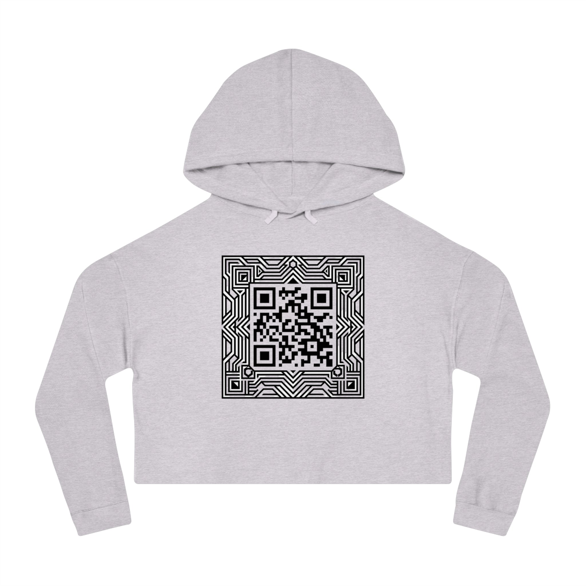 Urbania QR Code Graphic Cropped Hoodie — Techy Geometric Womens Hooded Sweatshirt