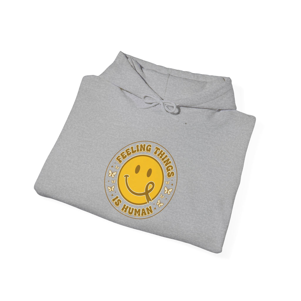 Feeling Things Is Human Hoodie | Mental Health Awareness, Retro Smiley Ribbon
