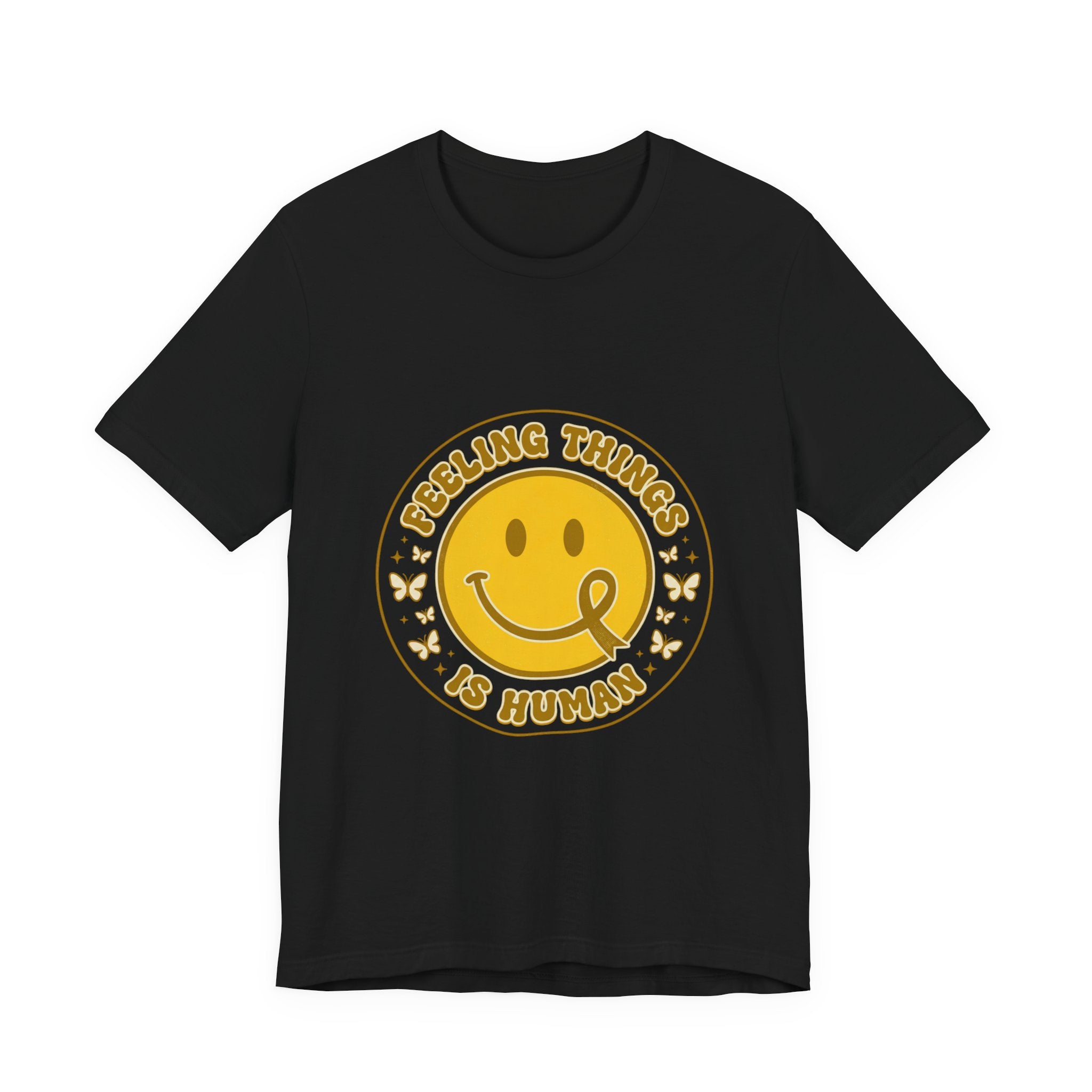 Feeling Things Is Human Tee | Mental Health Awareness, Retro Smiley Design