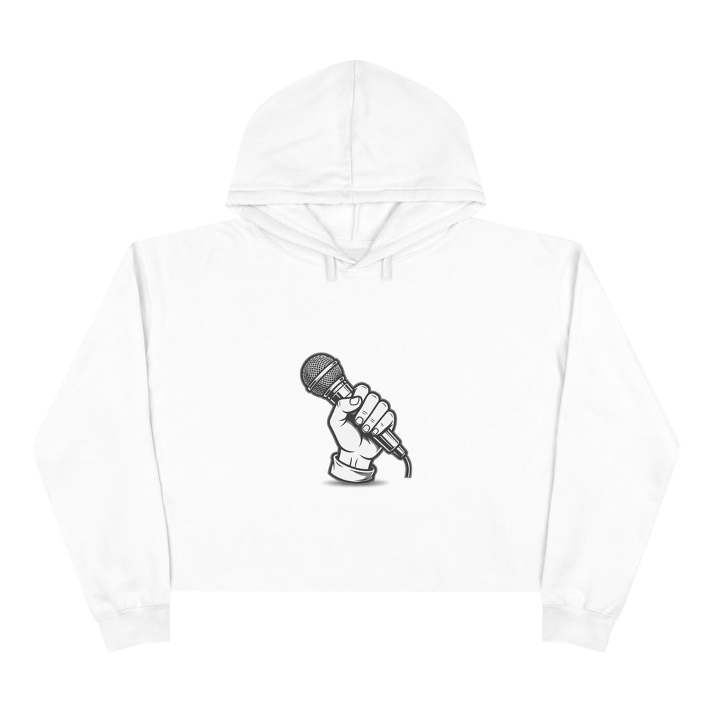 Urbania Cropped Hoodie — Hand-Held Microphone Graphic, Music Lover Streetwear
