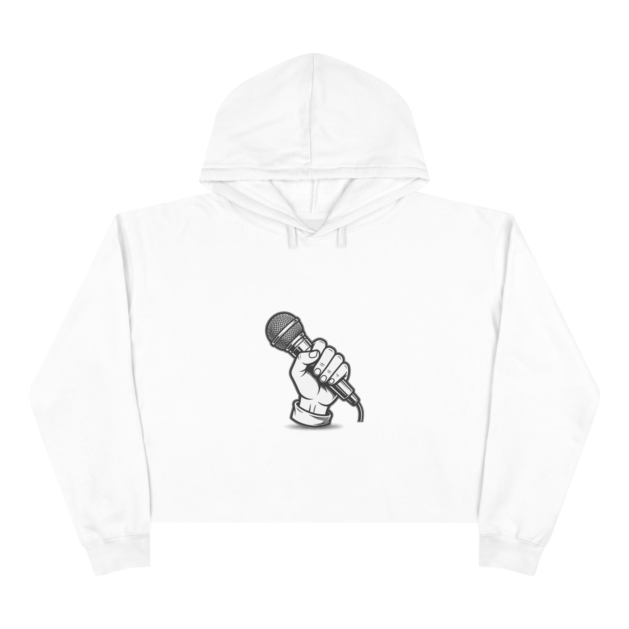 Urbania Cropped Hoodie — Hand-Held Microphone Graphic, Music Lover Streetwear