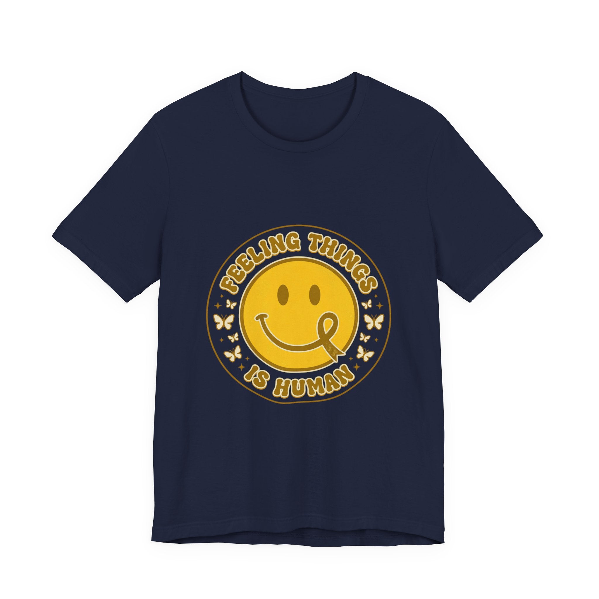 Feeling Things Is Human Tee | Mental Health Awareness, Retro Smiley Design