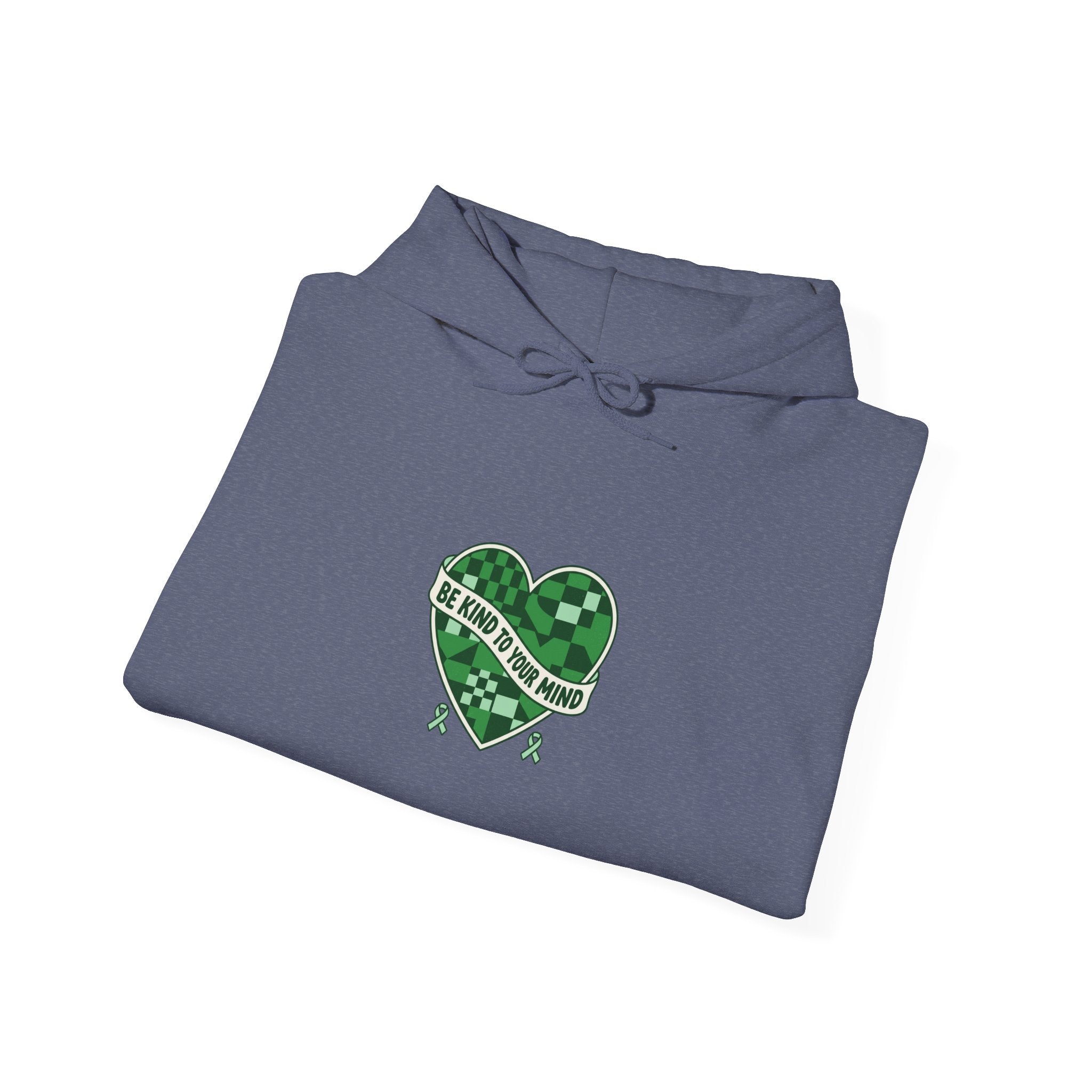 Mental Health Matters Heart Hoodie | Green Ribbon, Retro Checkerboard