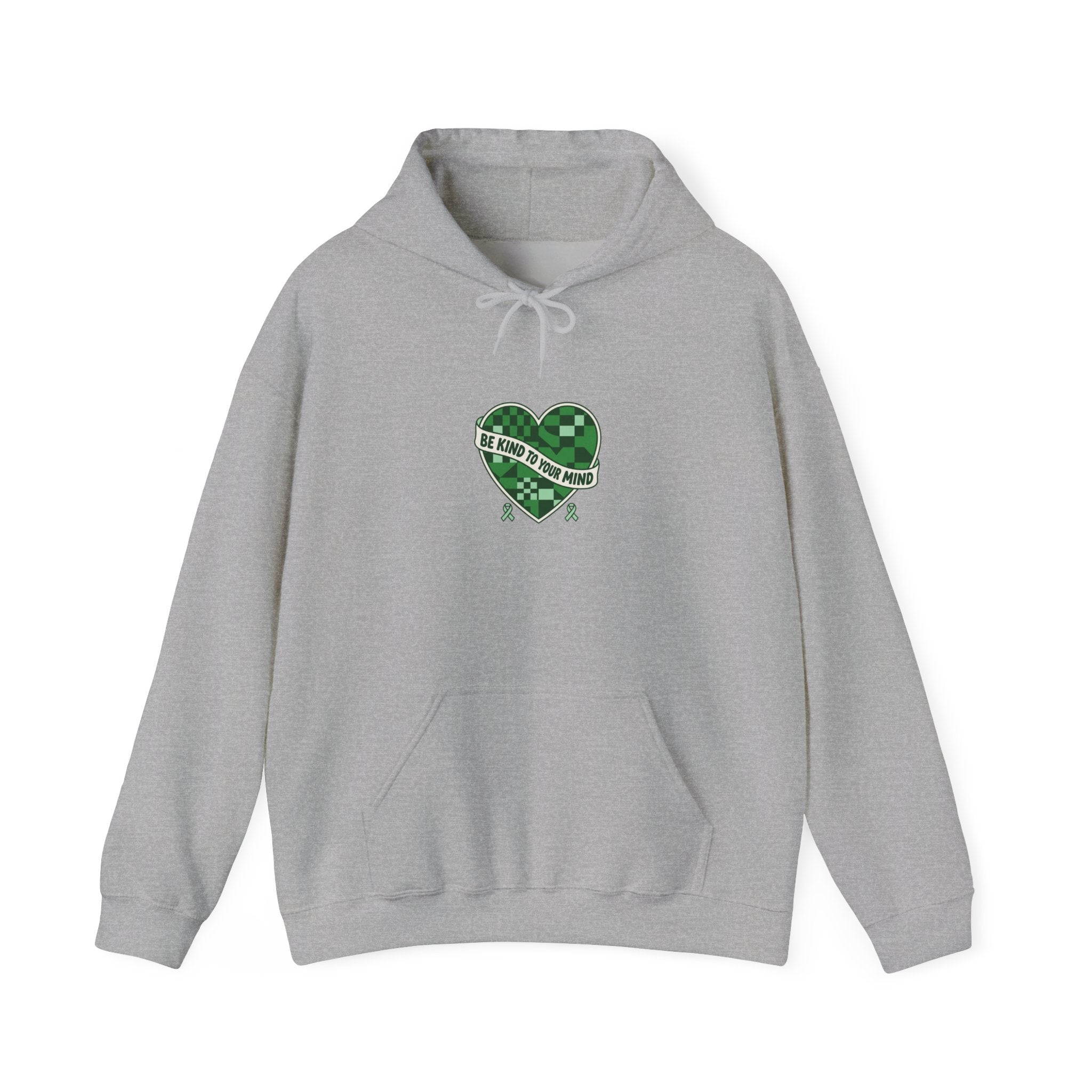 Mental Health Matters Heart Hoodie | Green Ribbon, Retro Checkerboard