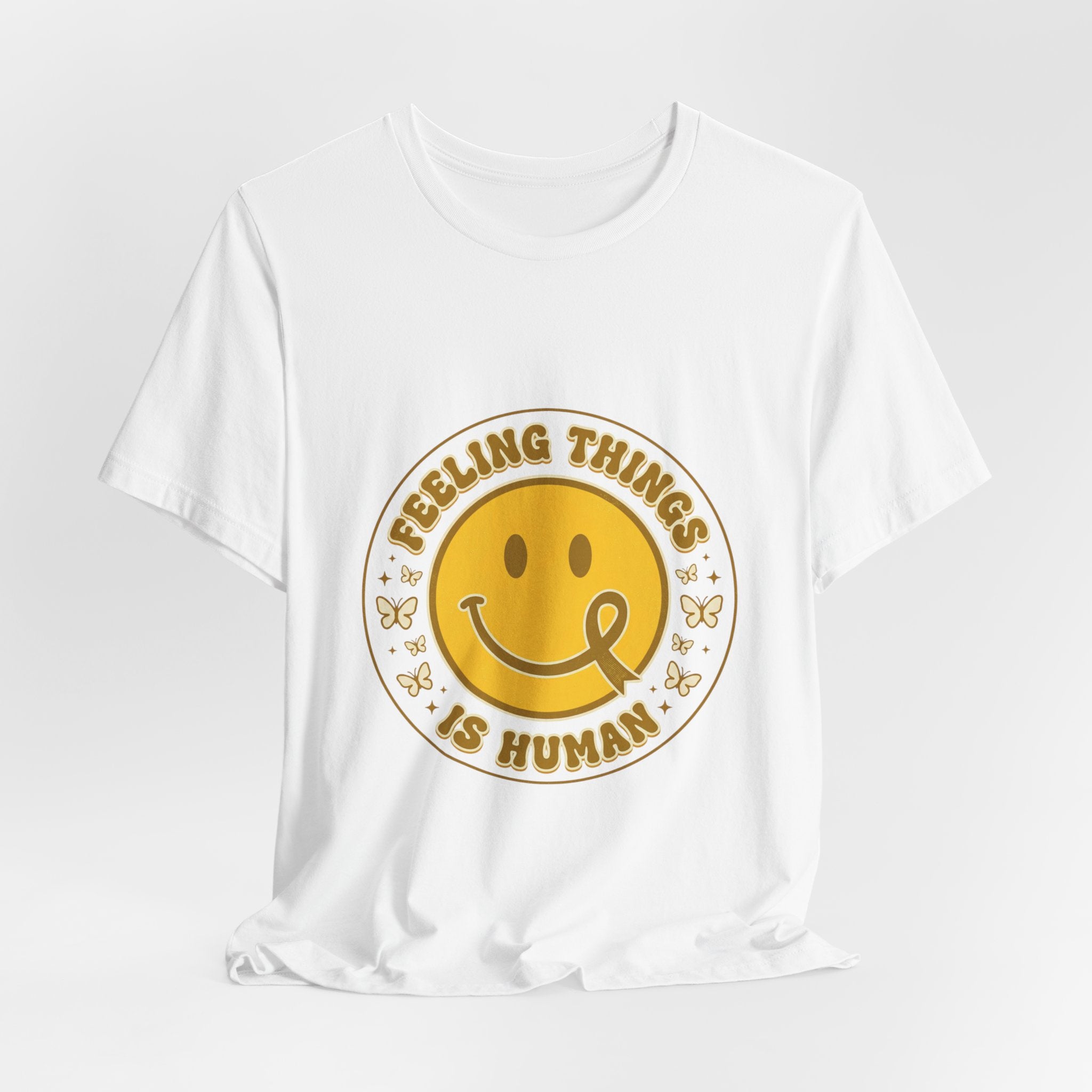 Feeling Things Is Human Tee | Mental Health Awareness, Retro Smiley Design
