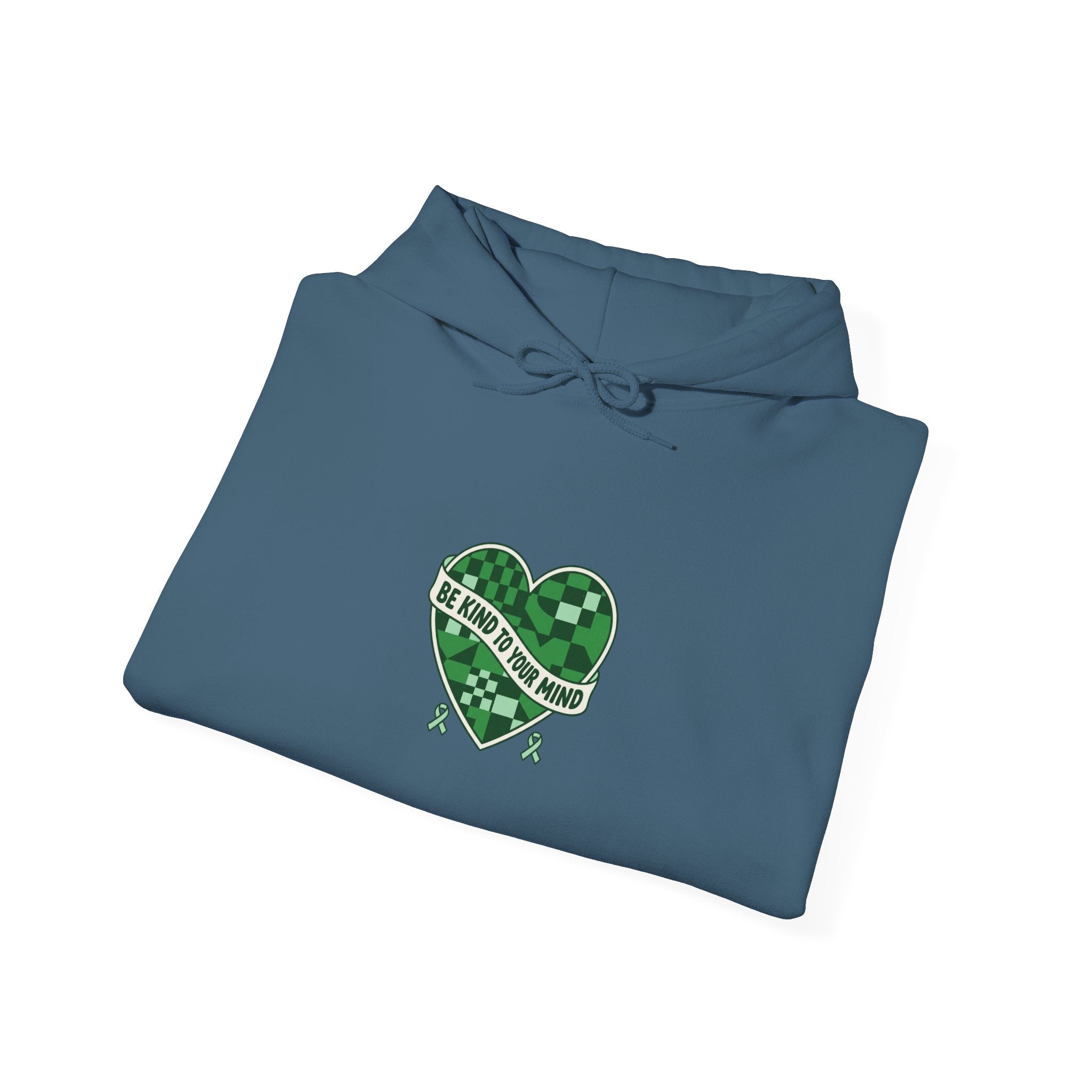 Mental Health Matters Heart Hoodie | Green Ribbon, Retro Checkerboard