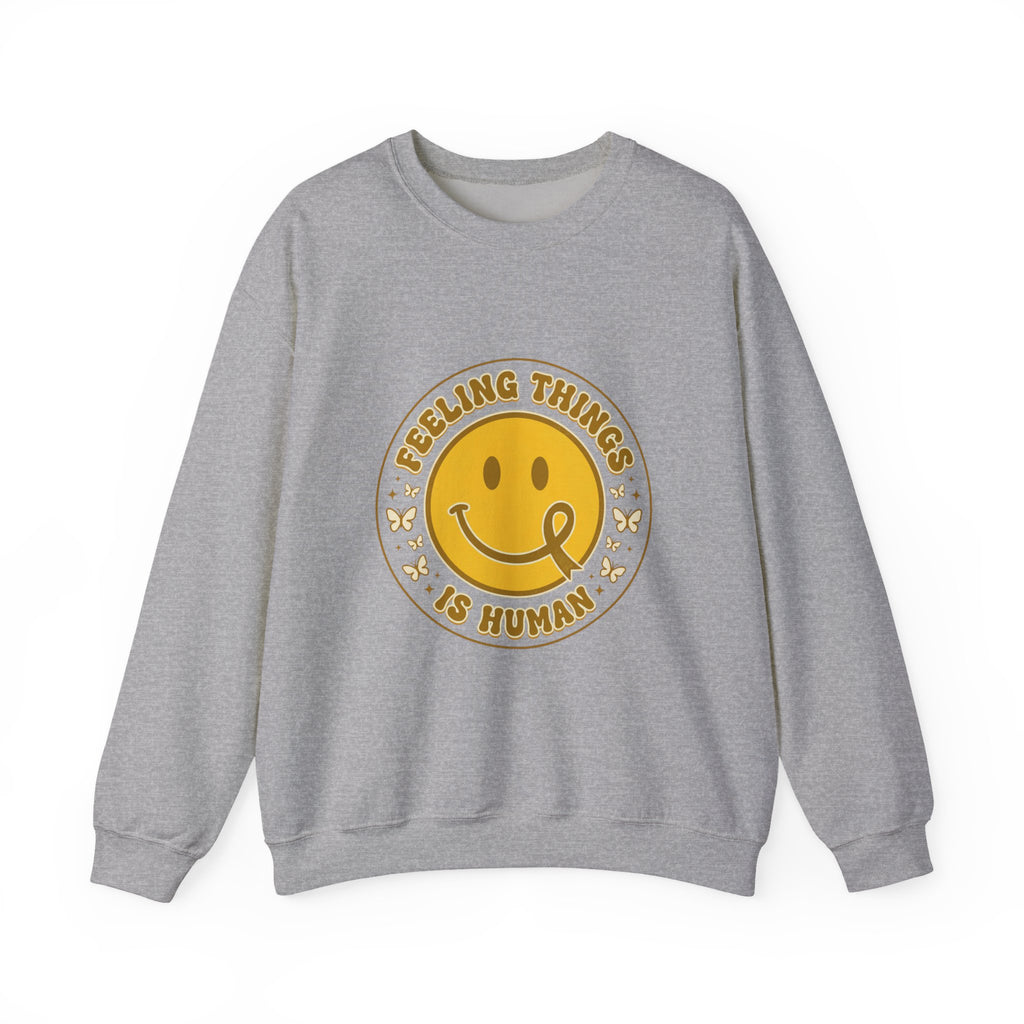 Urbania Feeling Things Is Human Crewneck Sweatshirt – Mental Health Awareness, Retro Smiley