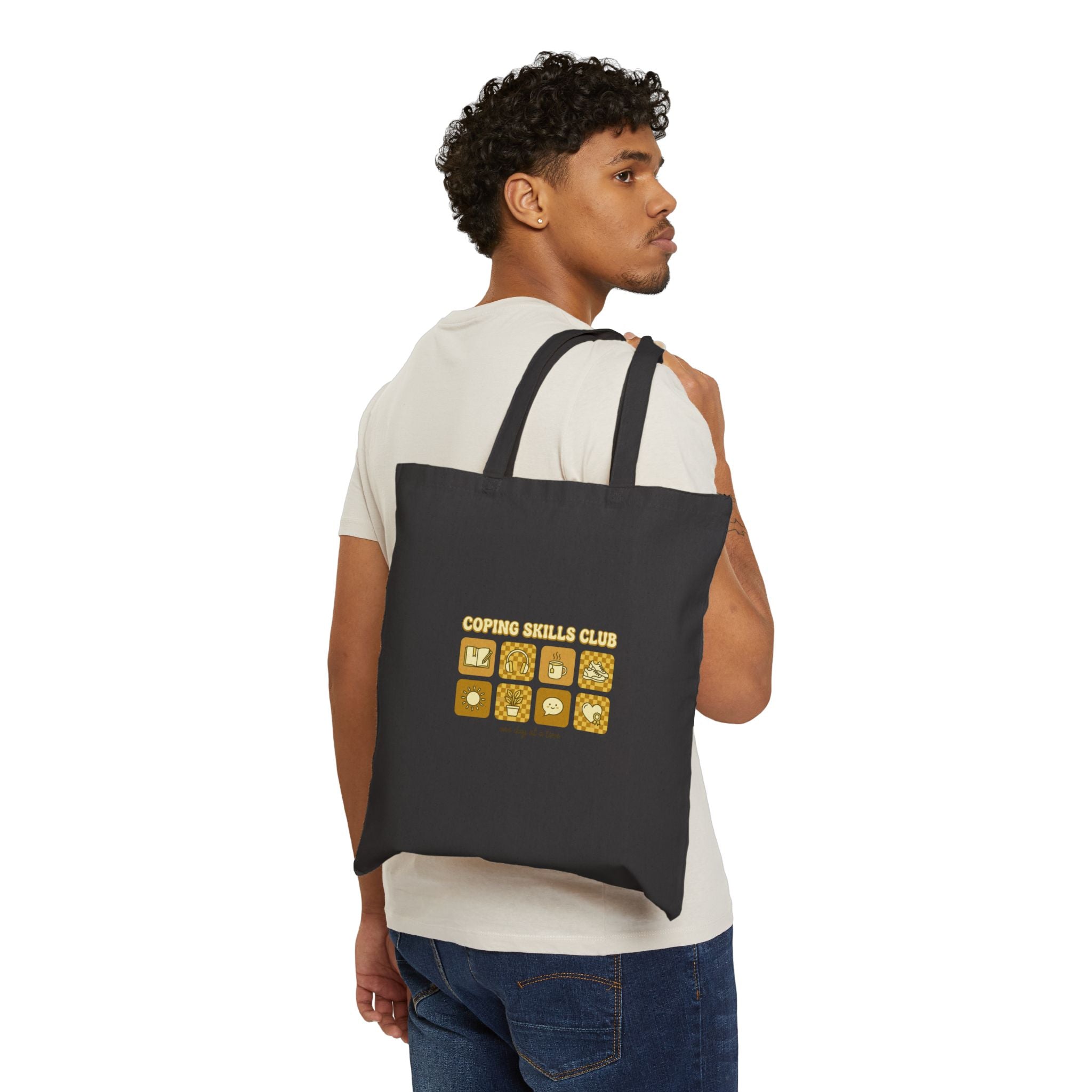 Mental Health Matters Tote Bag | green ribbon, retro smiley, self-care design