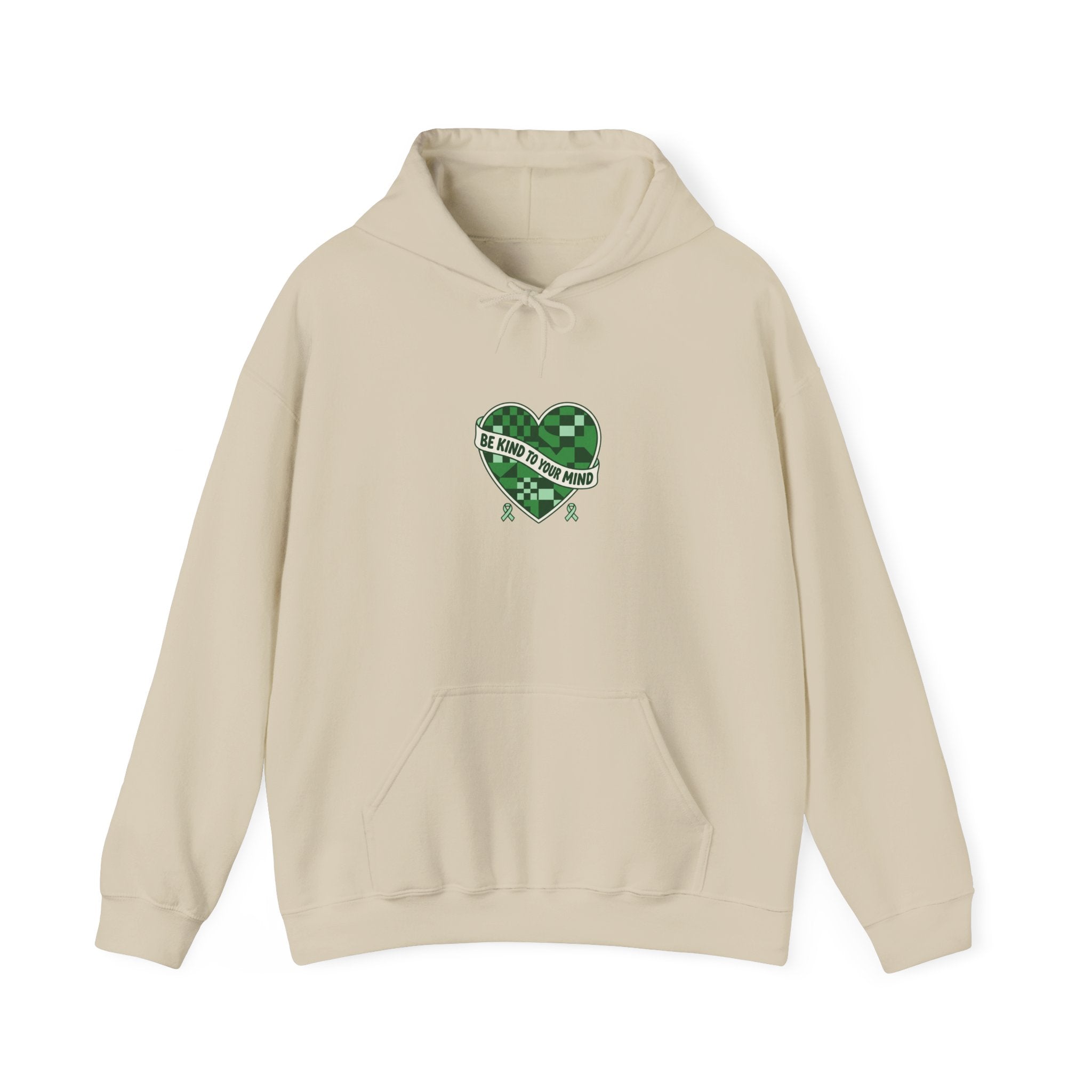 Mental Health Matters Heart Hoodie | Green Ribbon, Retro Checkerboard