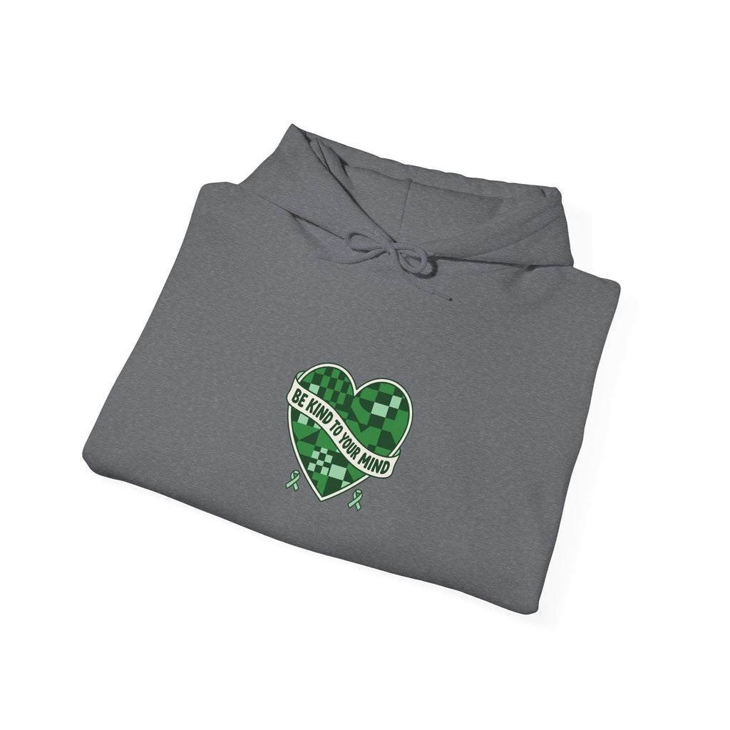 Mental Health Matters Heart Hoodie | Green Ribbon, Retro Checkerboard