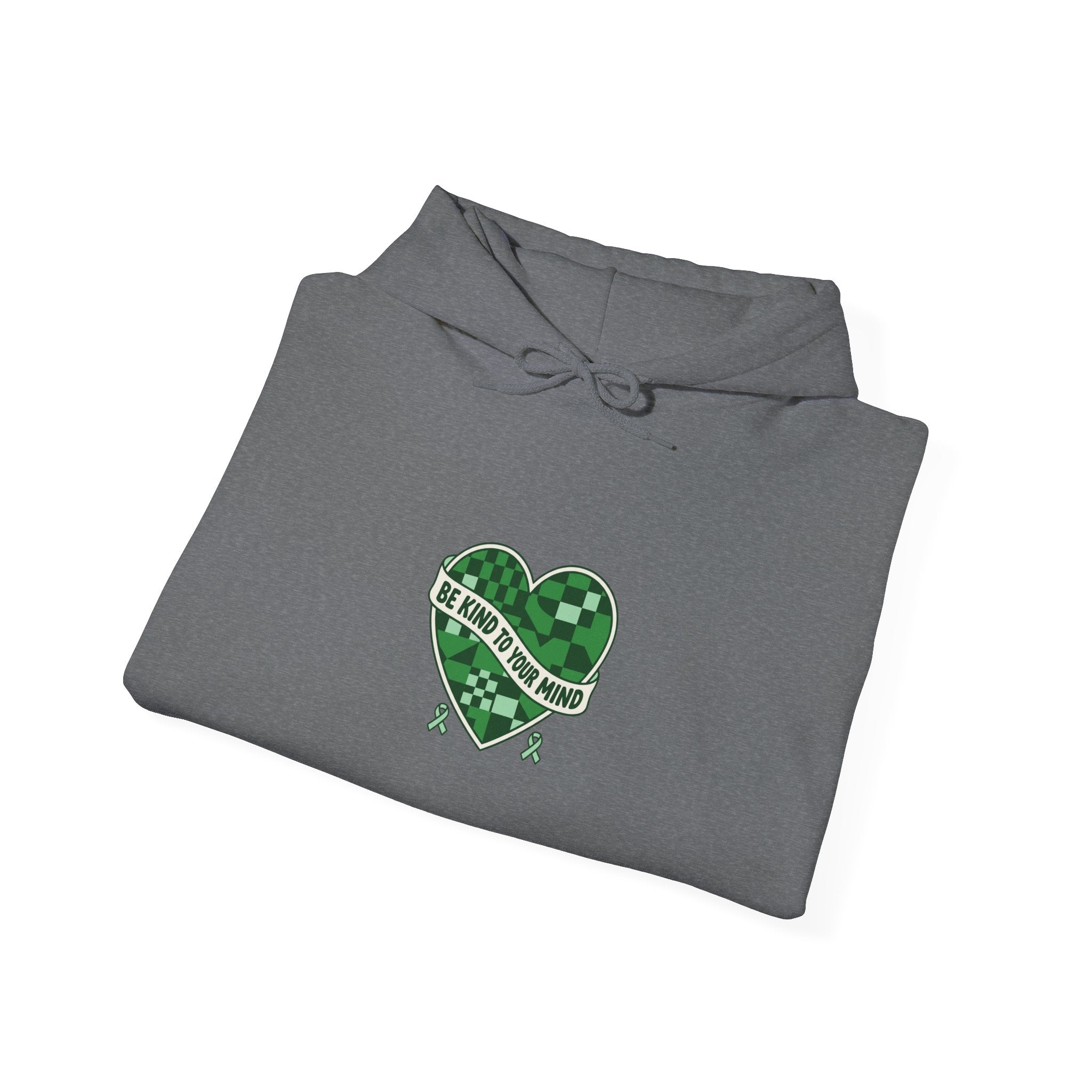 Mental Health Matters Heart Hoodie | Green Ribbon, Retro Checkerboard