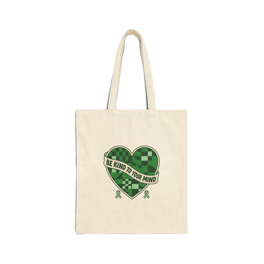 Be Kind to Your Mind Tote | Mental Health Awareness, Green Ribbon, Checkerboard Heart