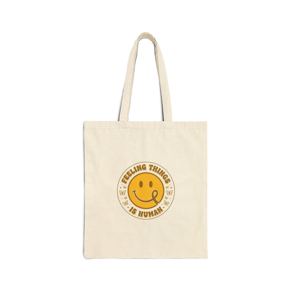 Feeling Things Is Human Tote | Mental Health Awareness, Retro Smiley Green Ribbon