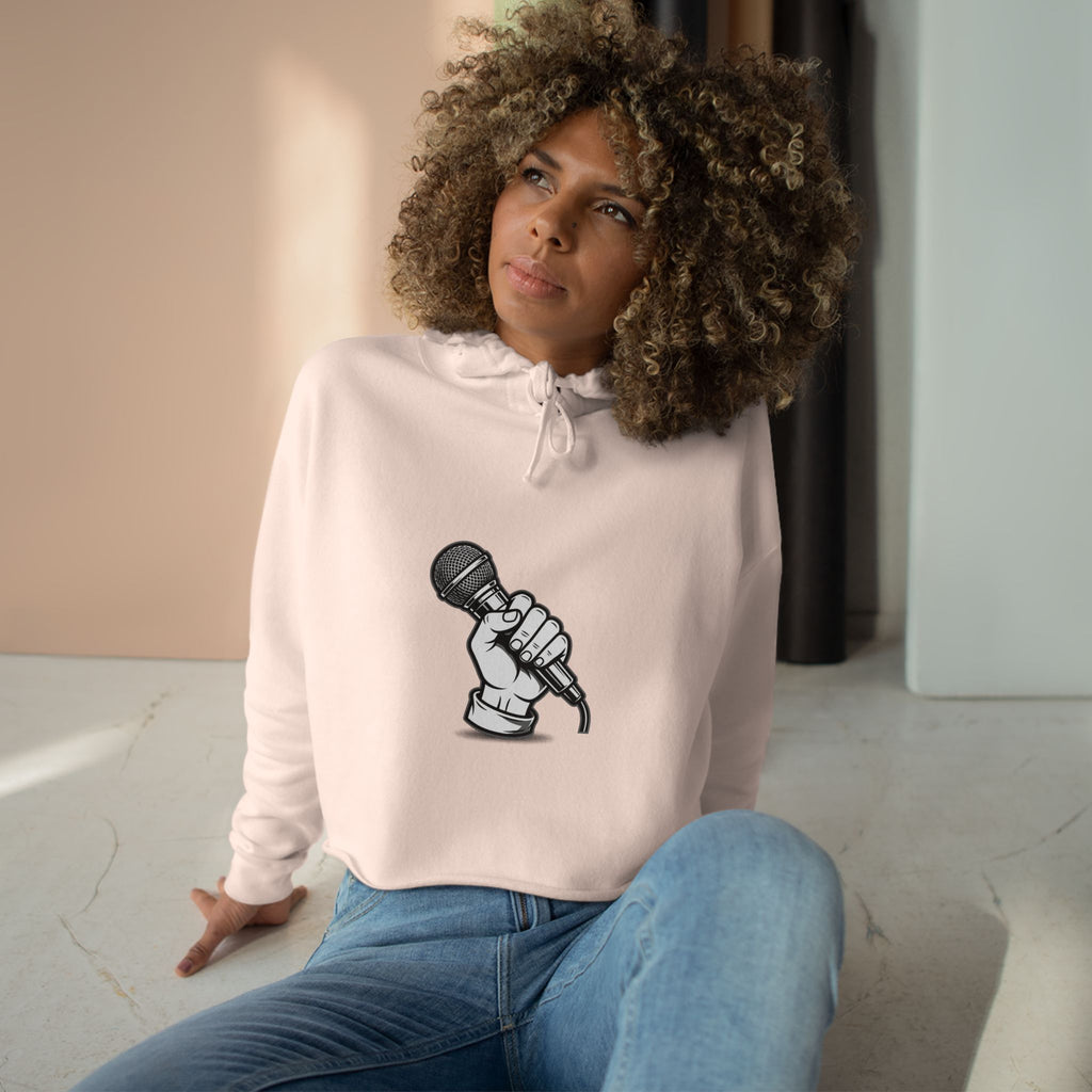 Urbania Cropped Hoodie — Hand-Held Microphone Graphic, Music Lover Streetwear