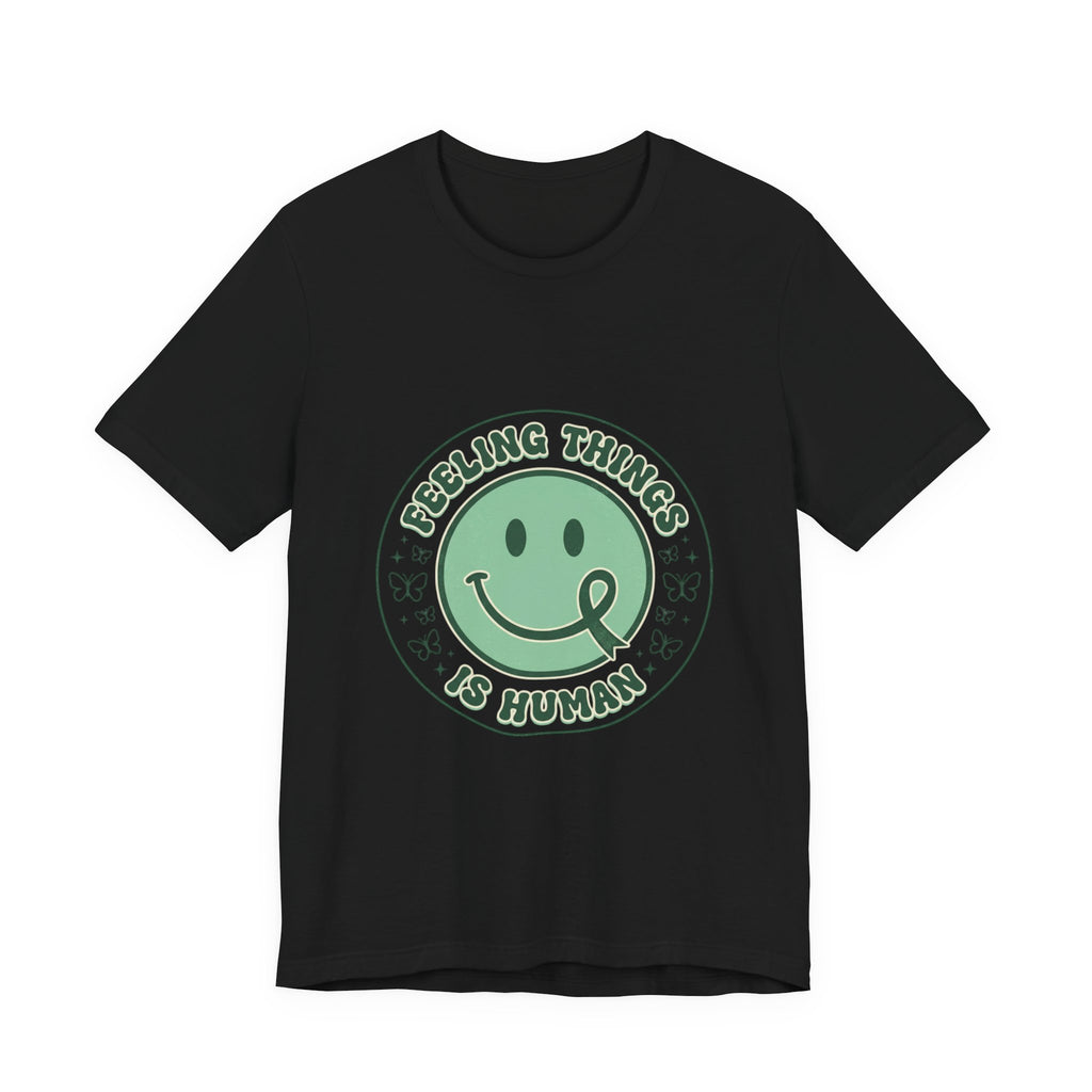 Urbania Feeling Things Is Human T-Shirt – Mental Health Awareness, Green Ribbon Smiley