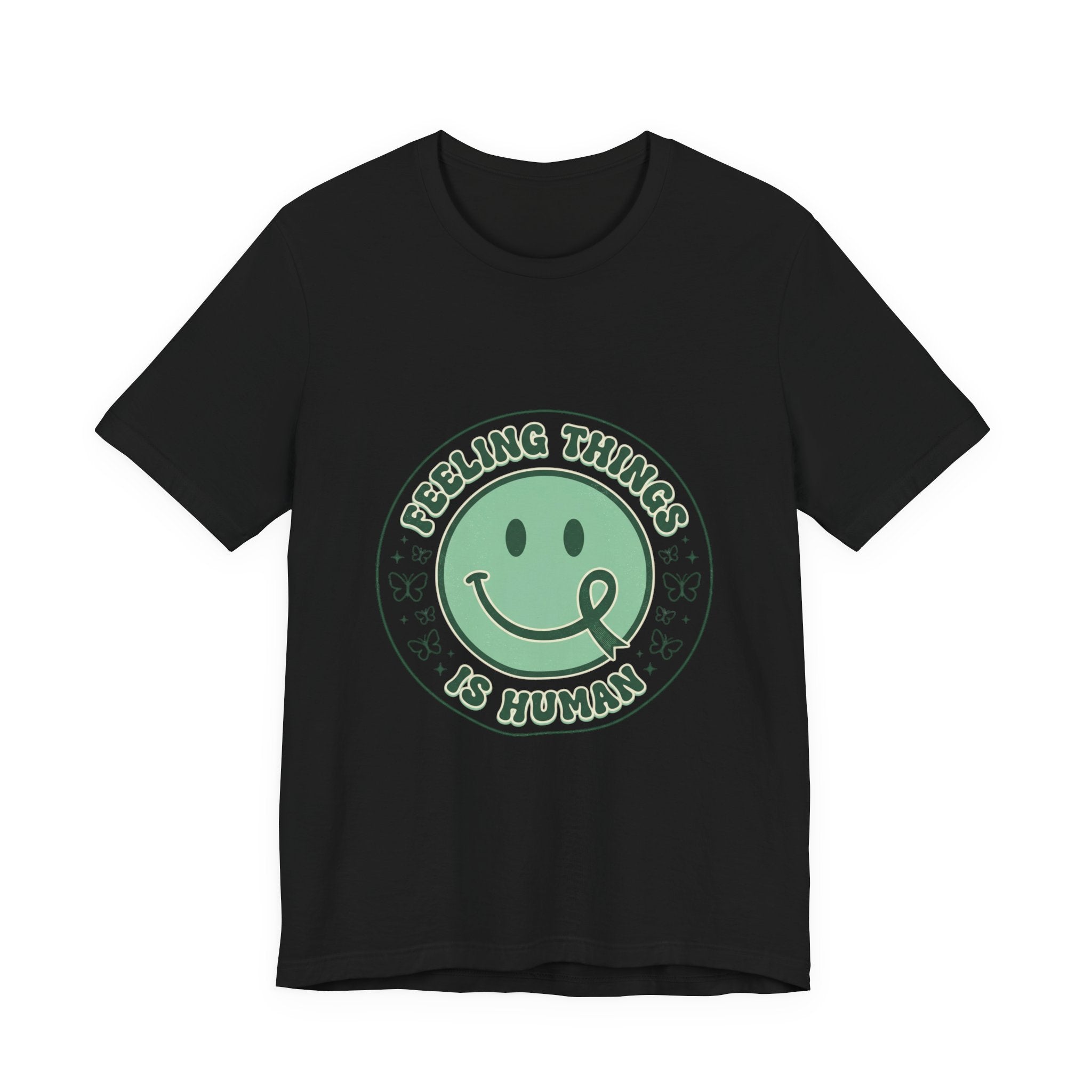 Feeling Things Is Human Tee | Mental Health Awareness, Green Ribbon Smiley