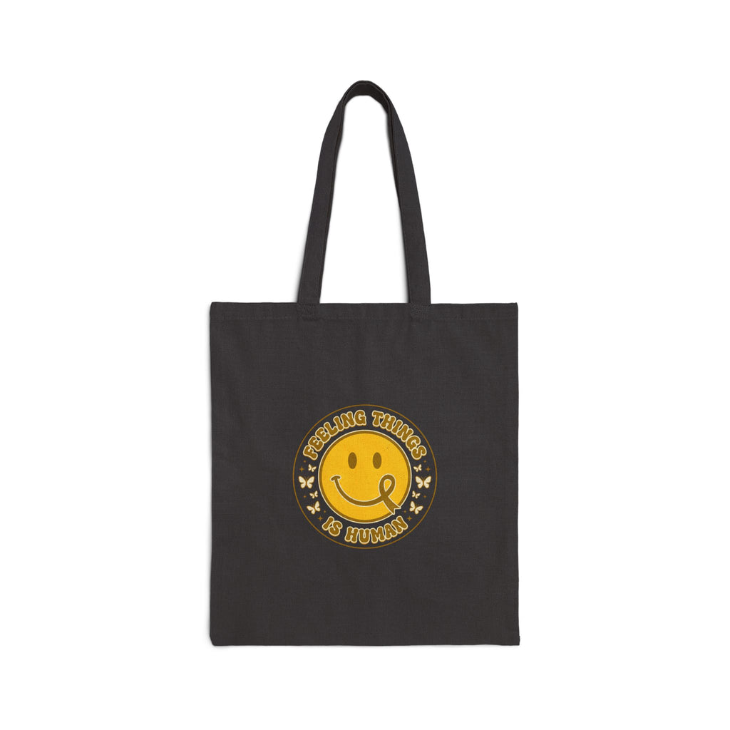Urbania Feeling Things Is Human Tote Bag – Mental Health Awareness, Retro Smiley, Reusable